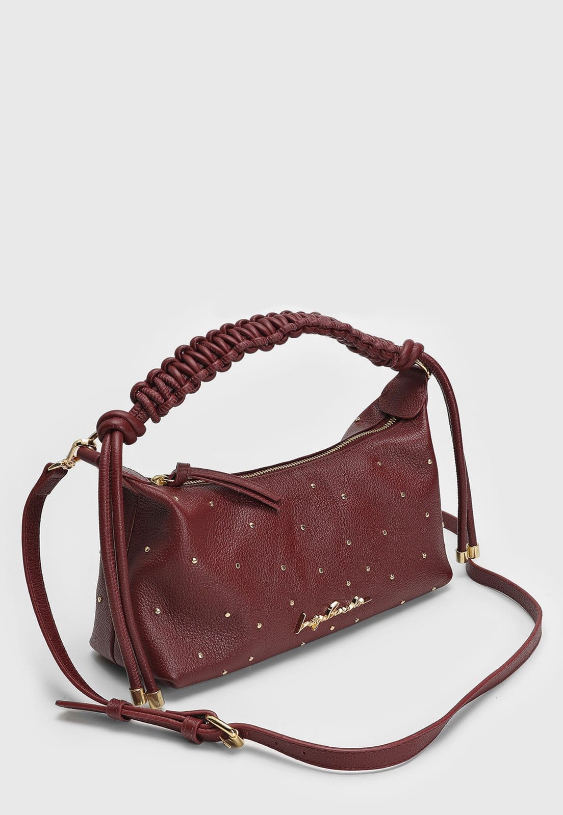 Vista 2 Bolsa Tiracolo Luiza Barcelos Tachas Alça Dupla Bordô Luiza Barcelos vinho