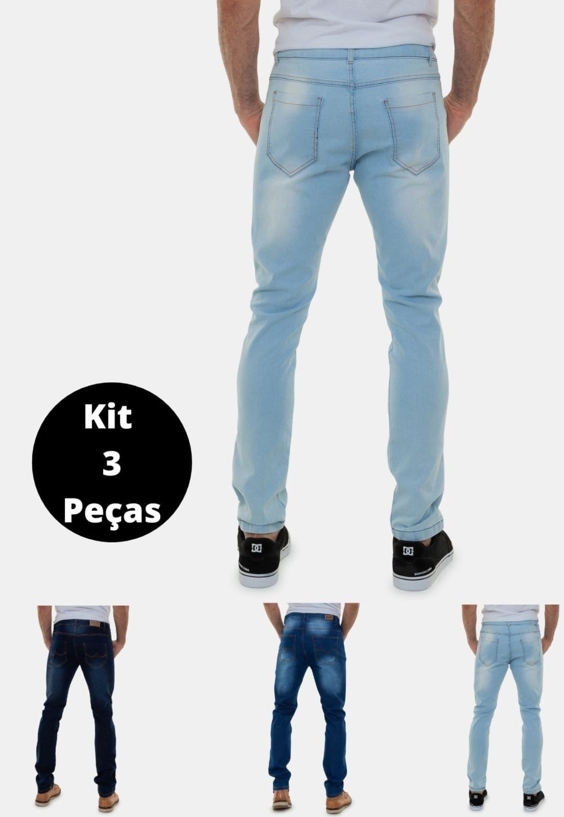 Vista 2 Kit com 3 Calças Jeans Masculinas Versatti Lisboa Versatti Jeans azul