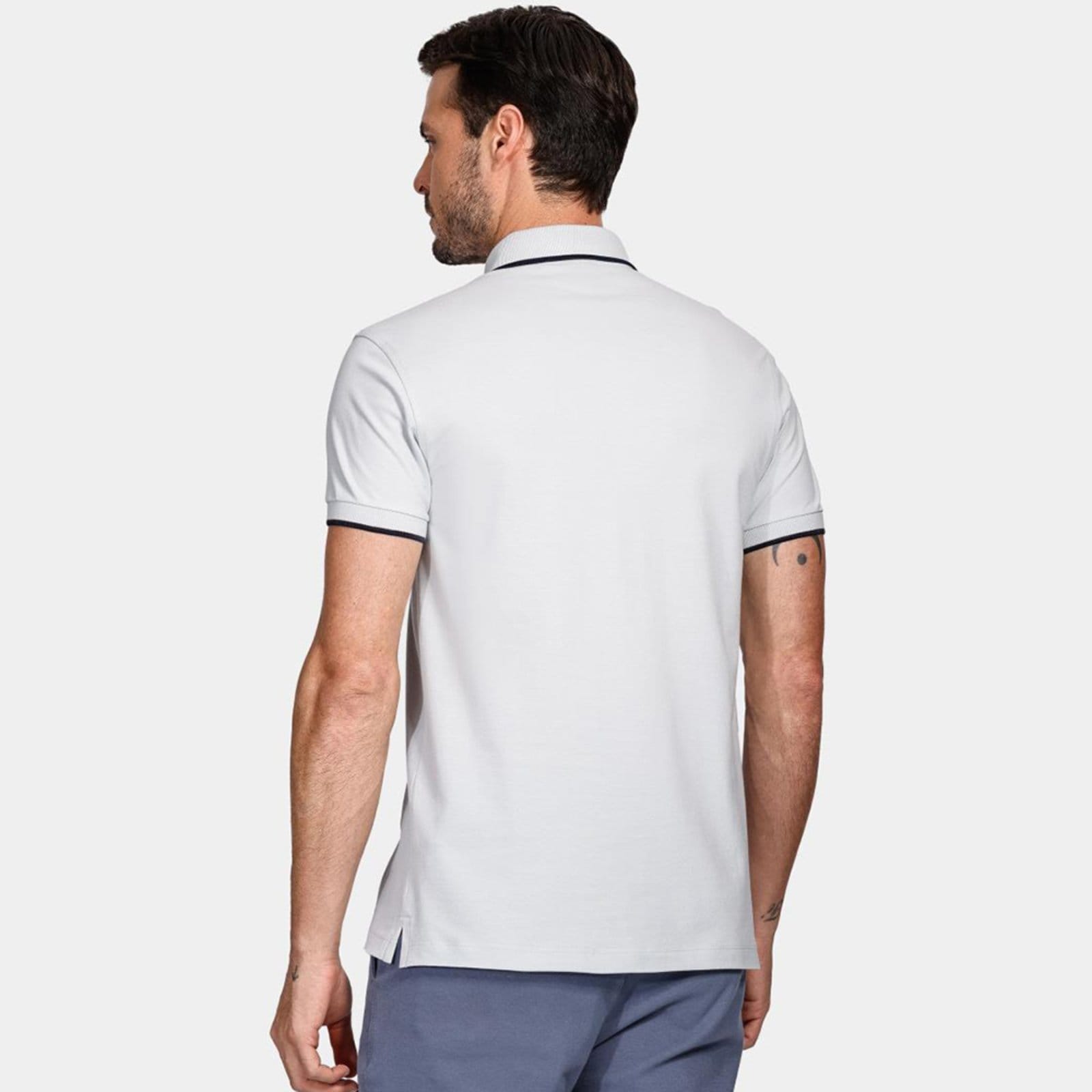 Vista 2 Camisa Polo Aramis 1 Friso Ve25 Branco e Azul Masculino Aramis branco azul