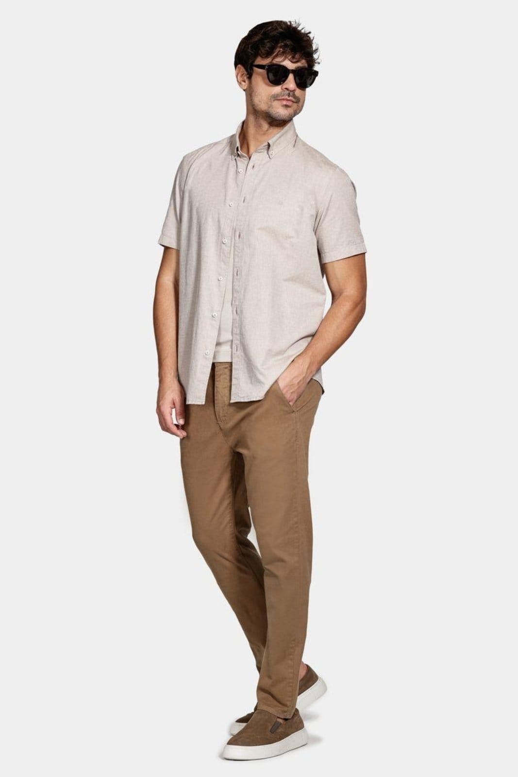 Vista 2 Camisa Aramis Manga Curta Oxford Castor Aramis marrom