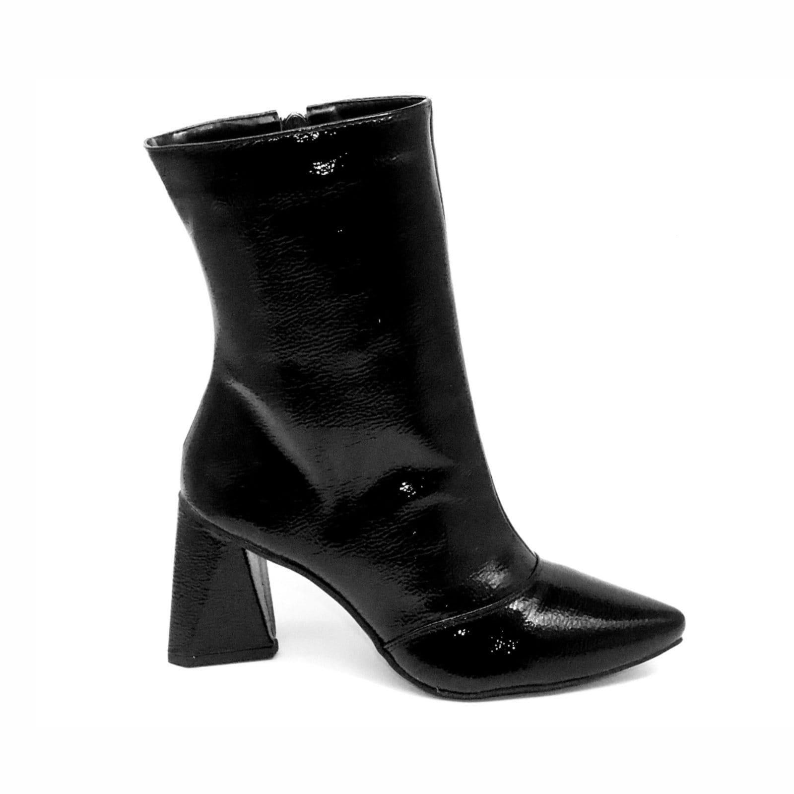 Bota Feminina Cano Médio 23026 Verniz Molhado Preta