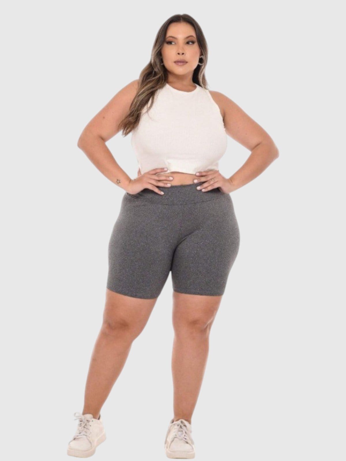 Short Legging D Bell Outlet Fashion Plus Size Cintura Alta Feminino Suplex Zero Transparência