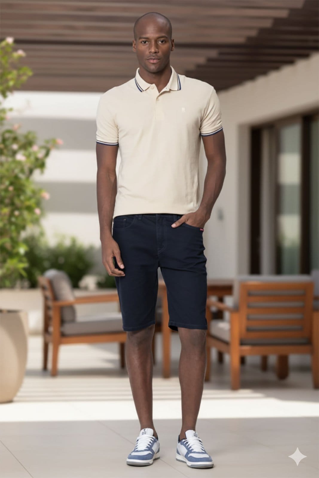 Vista 2 Bermuda Masculina Sarja Básica Polo Wear Escuro Polo Wear azul