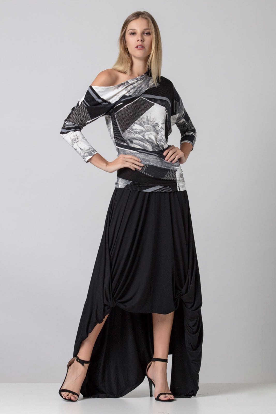 Vista 2 Saia Longa Amazonia Vital Malha Nó Hippie Chic Preta Amazonia Vital preto