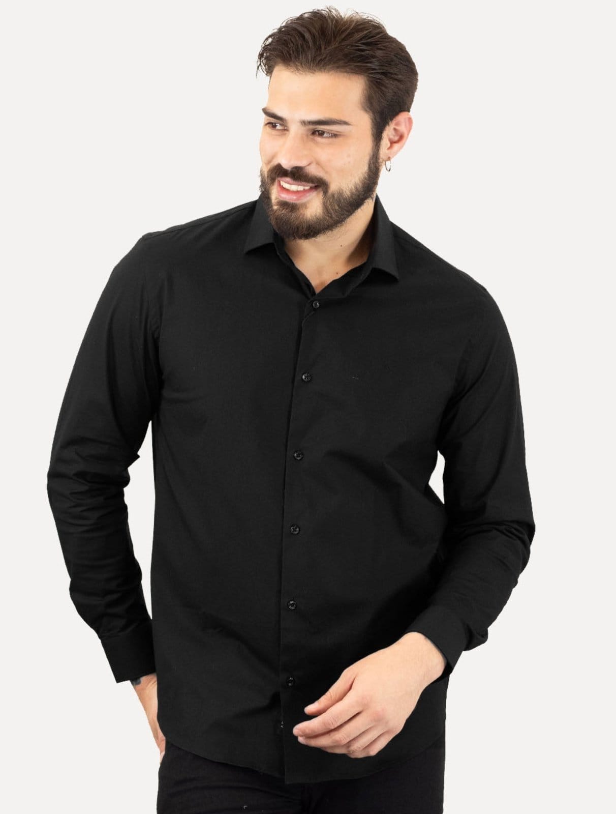 Vista principal Camisa Aramis Masculina Regular Tricoline Liso Stretch Preta Aramis preto