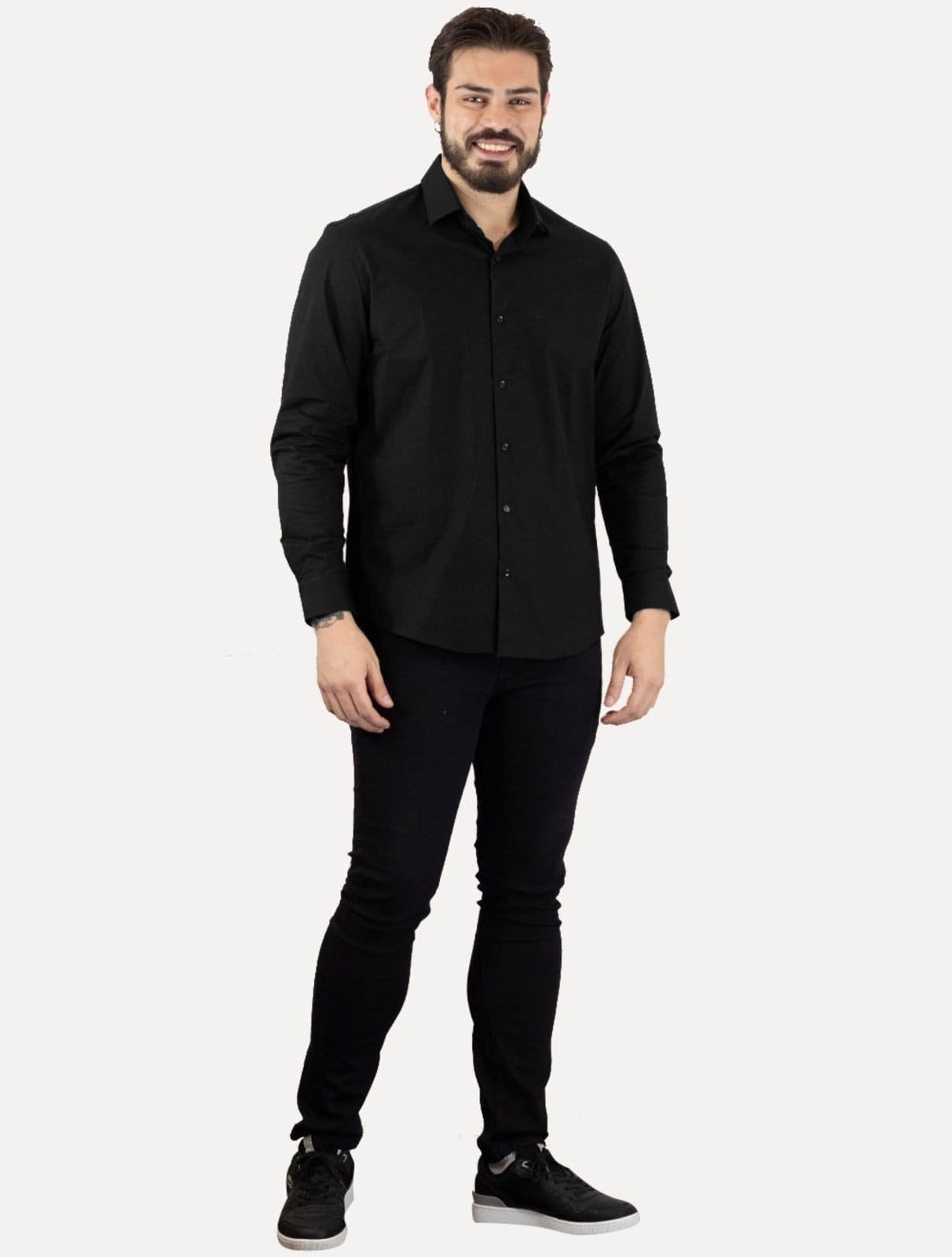 Camisa Aramis Masculina Regular Tricoline Liso Stretch Preta - 2