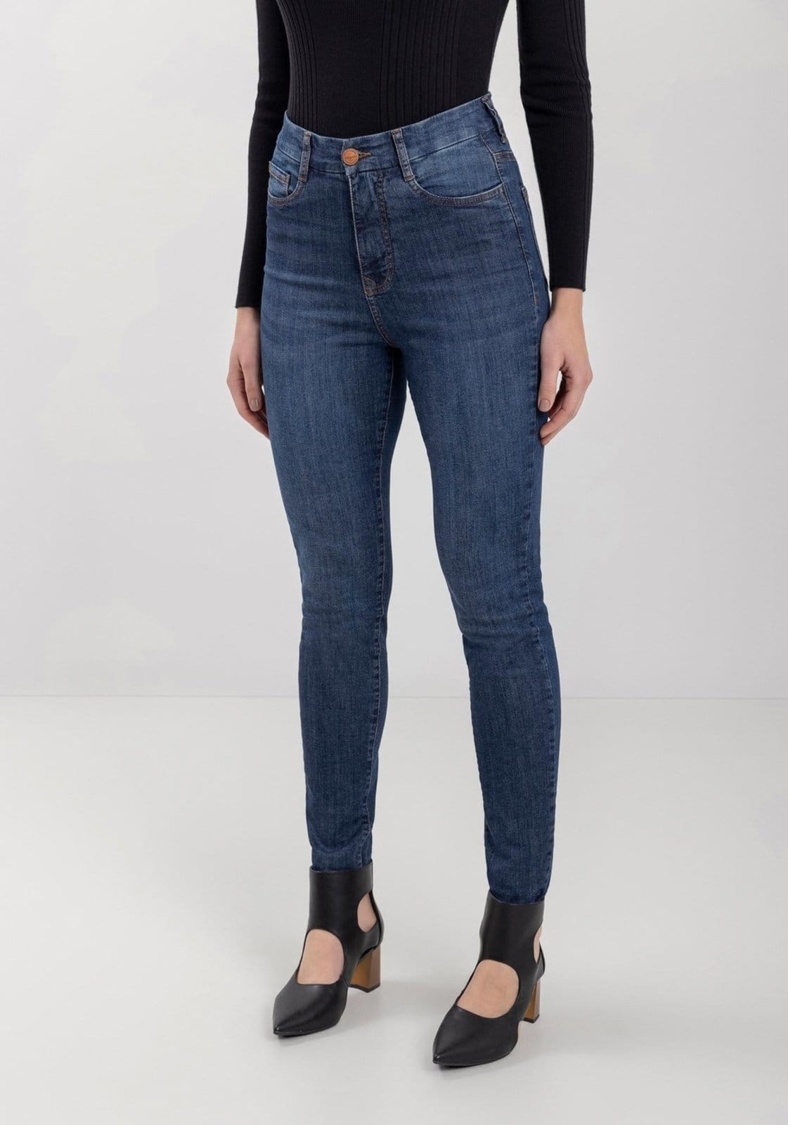 Vista 2 Calça Jeans Skinny Com Cintura Alta E Tecnologia Contour Lez a Lez azul