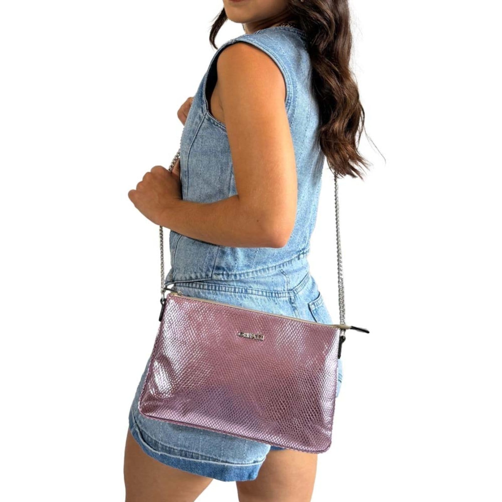 Bolsa Clutch Transversal em Couro Griffazzi Lilas