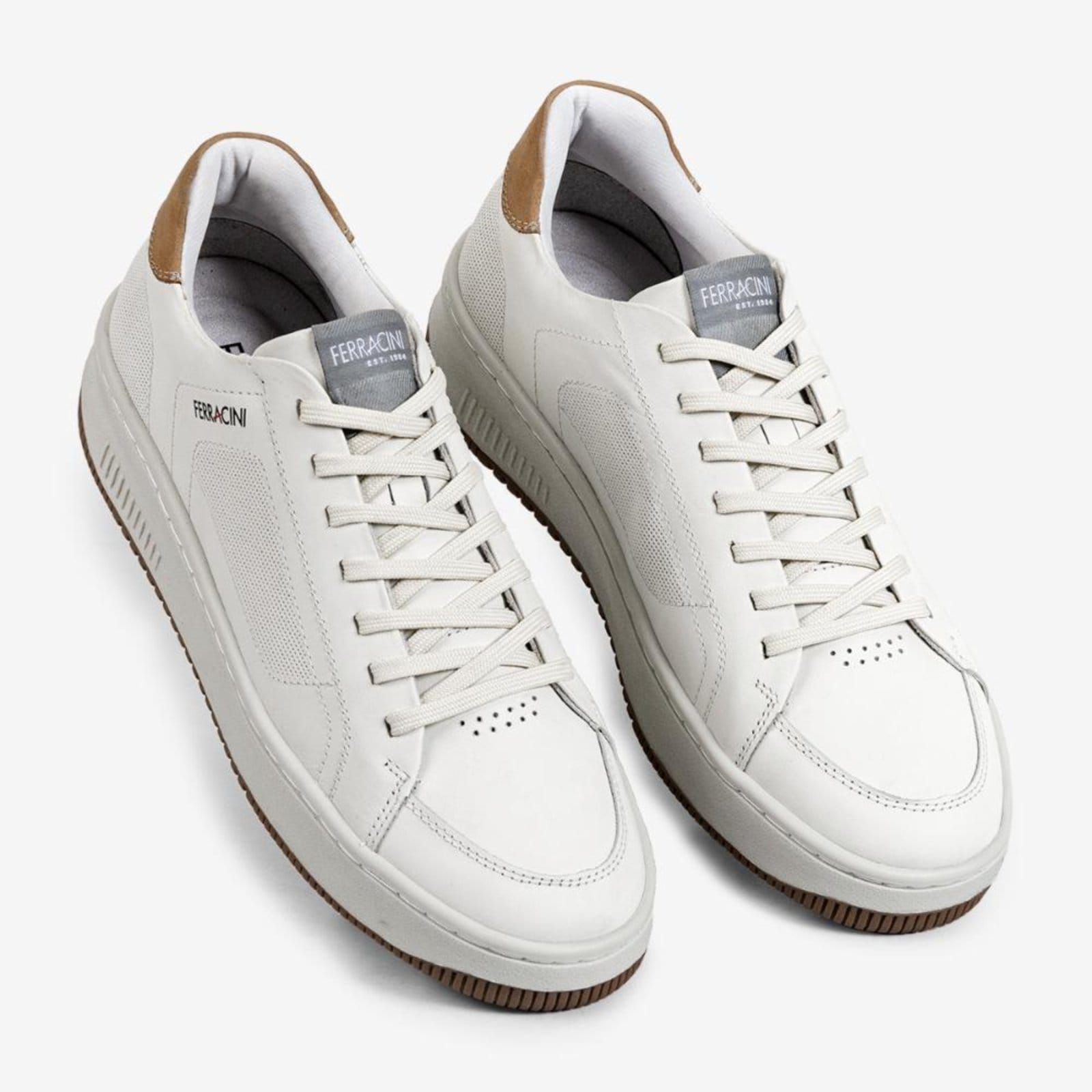 Vista 2 Tênis Ferracini Casual Masculino Couro Detalhe Marrom FERRACINI branco