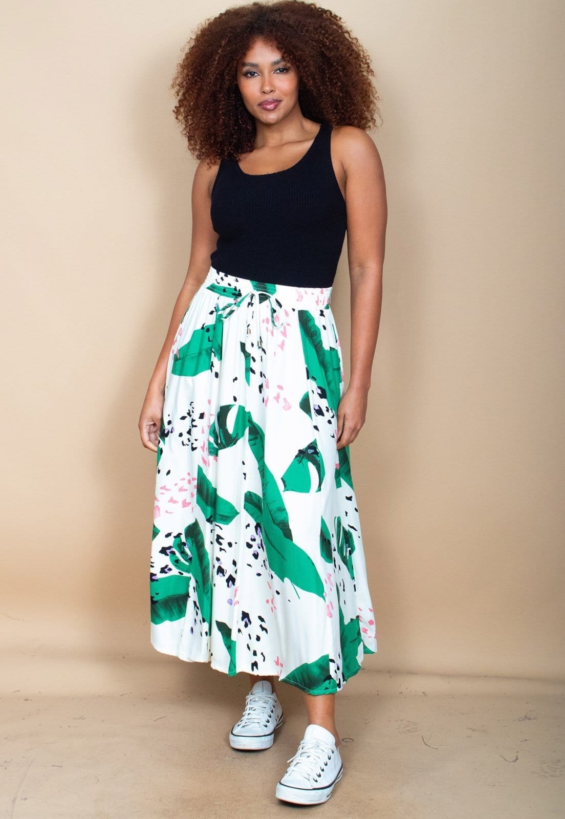 Vista principal Saia Cabanafree Longa Viscose Estampa Folhagem Poética Cabanafree branco/estampado/verde