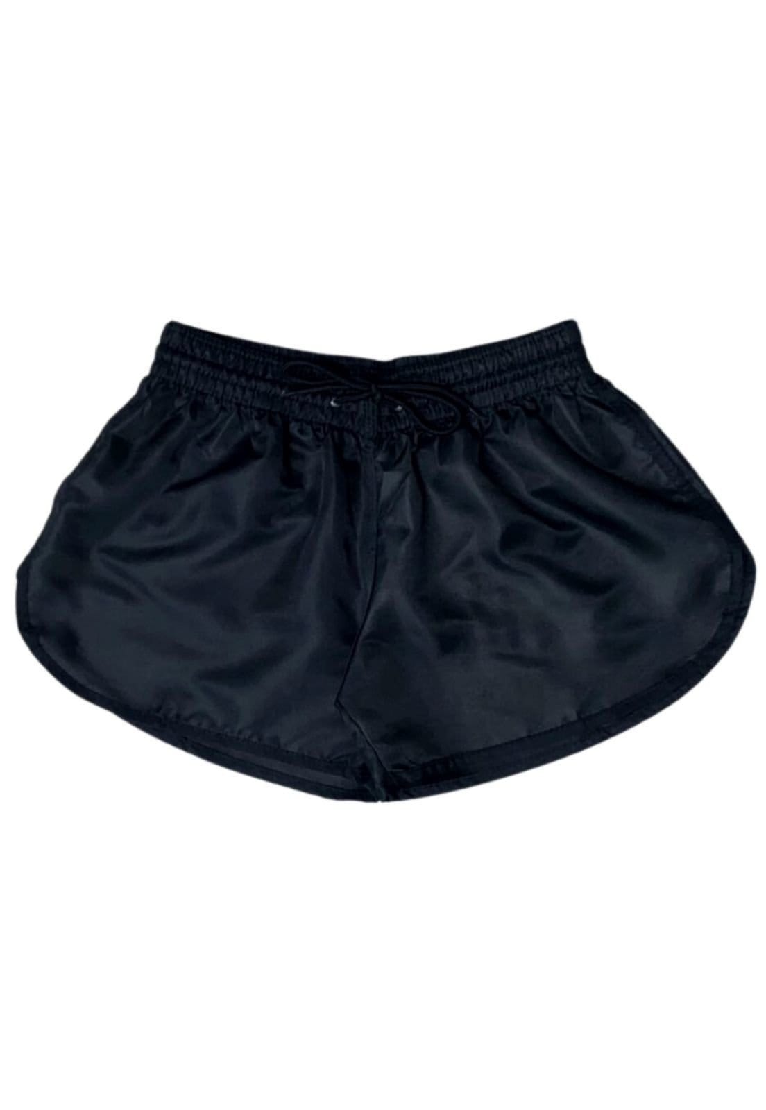 Vista 2 Kit 2 Short Feminino Relaxado Moda Praia Liso Bermuda Tactel Shortinho Verão Cores Variadas Relaxado branco/preto