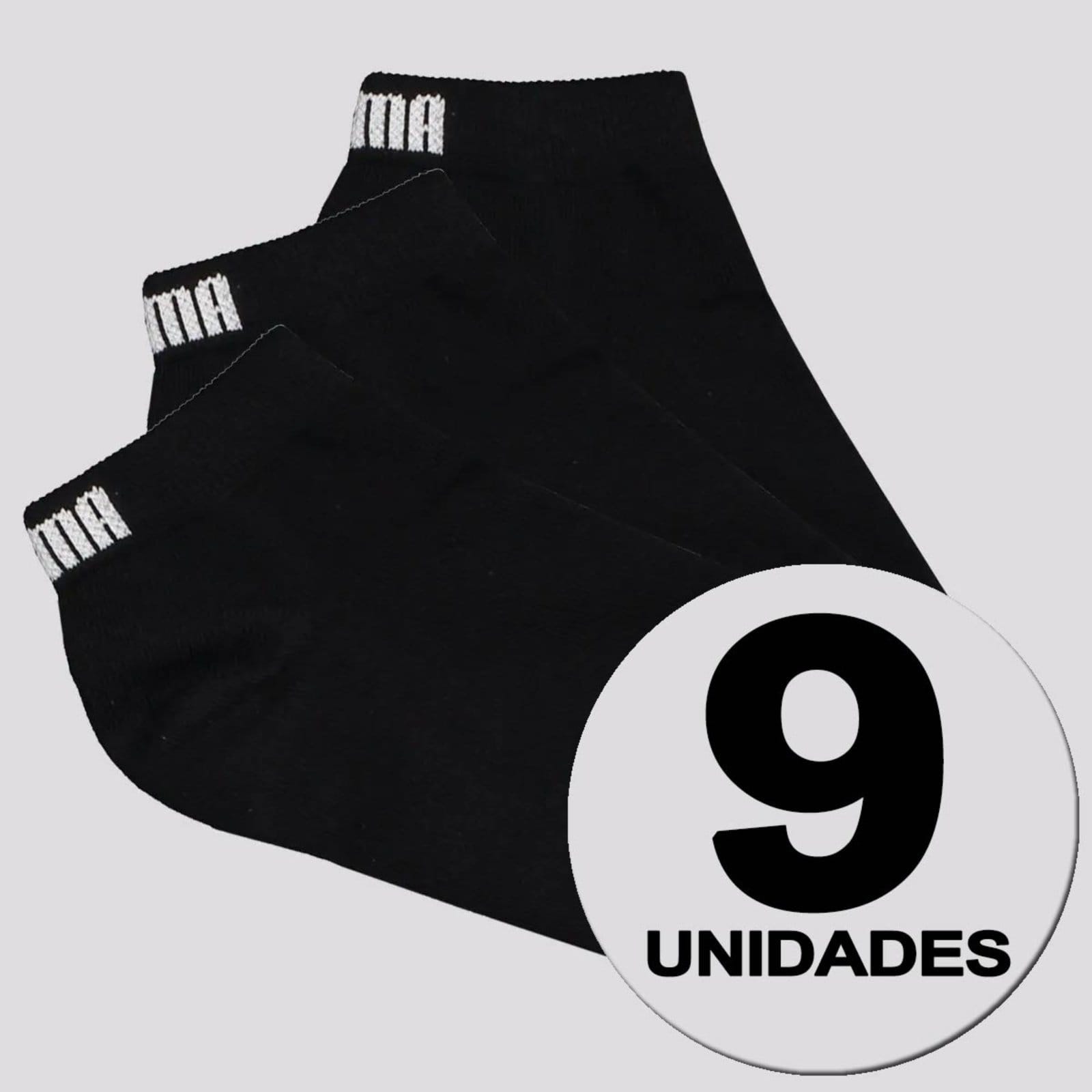 Kit Meia Puma Sapatilha 9 Pares Cano Curto Feminina Preta