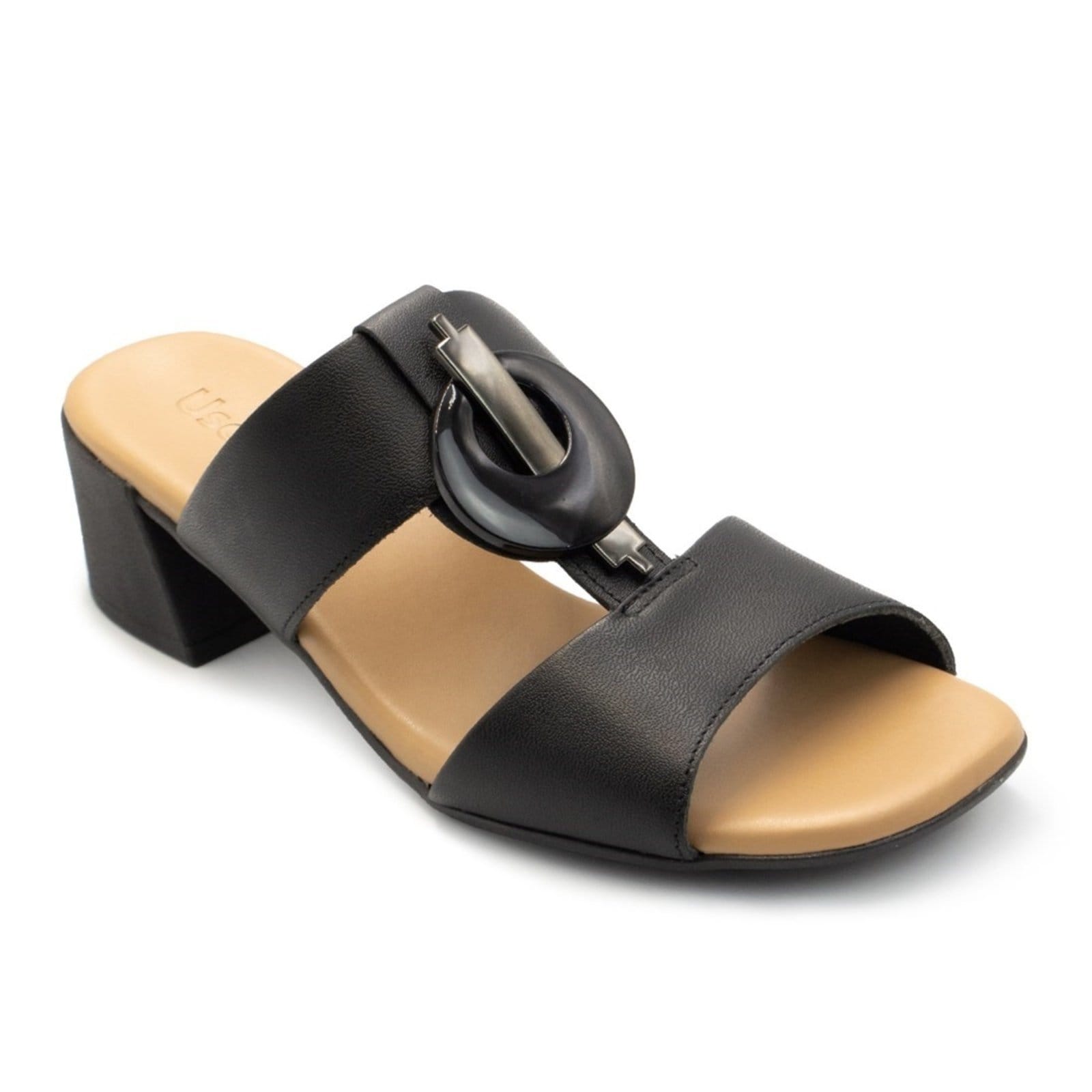 Vista 2 Tamanco Usaflex Feminino Couro Salto Bloco Bico Quadrado Casual AL2003 Usaflex preto