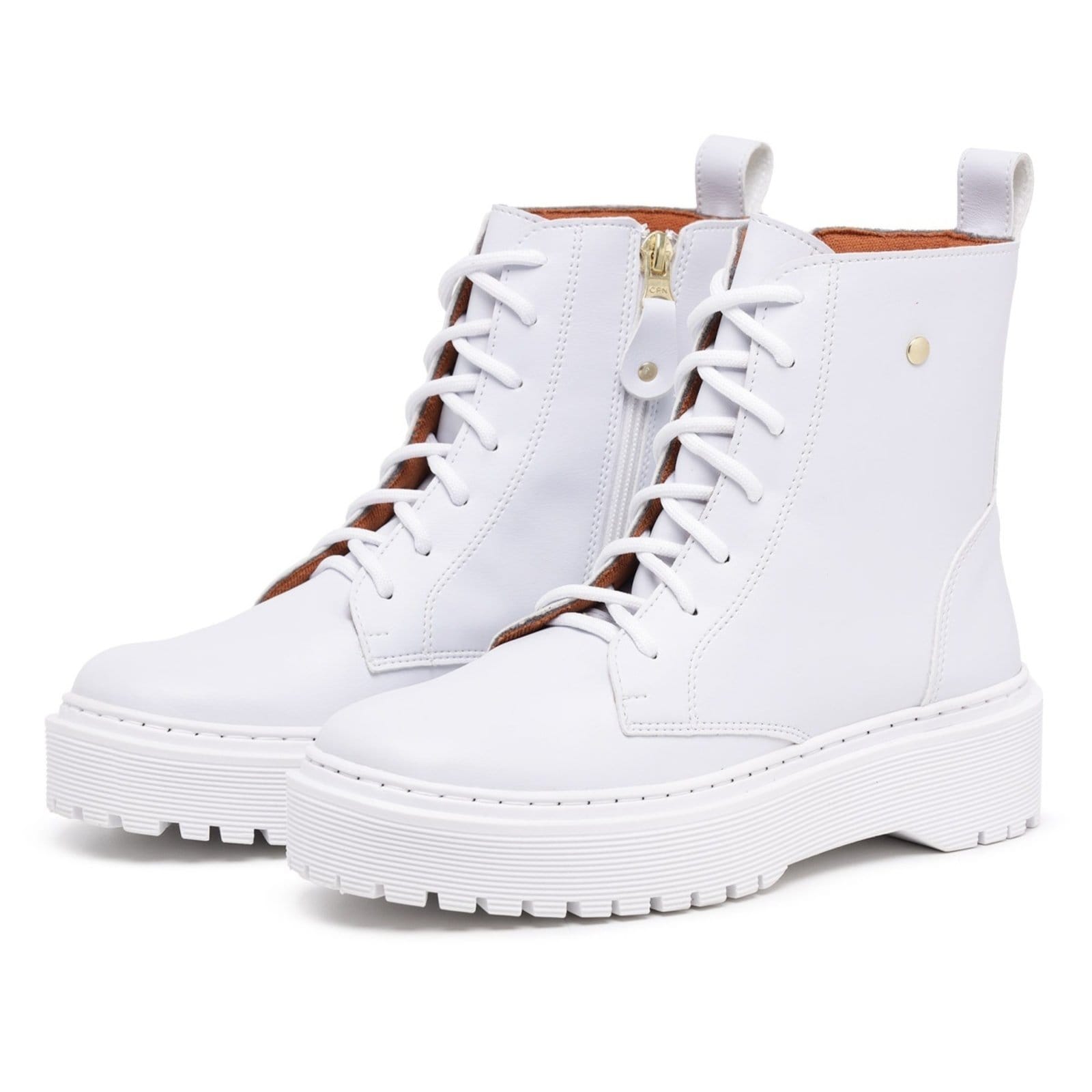 Vista 2 Coturno Feminino Bota Blogueira Plataforma Tratorada Hype branco