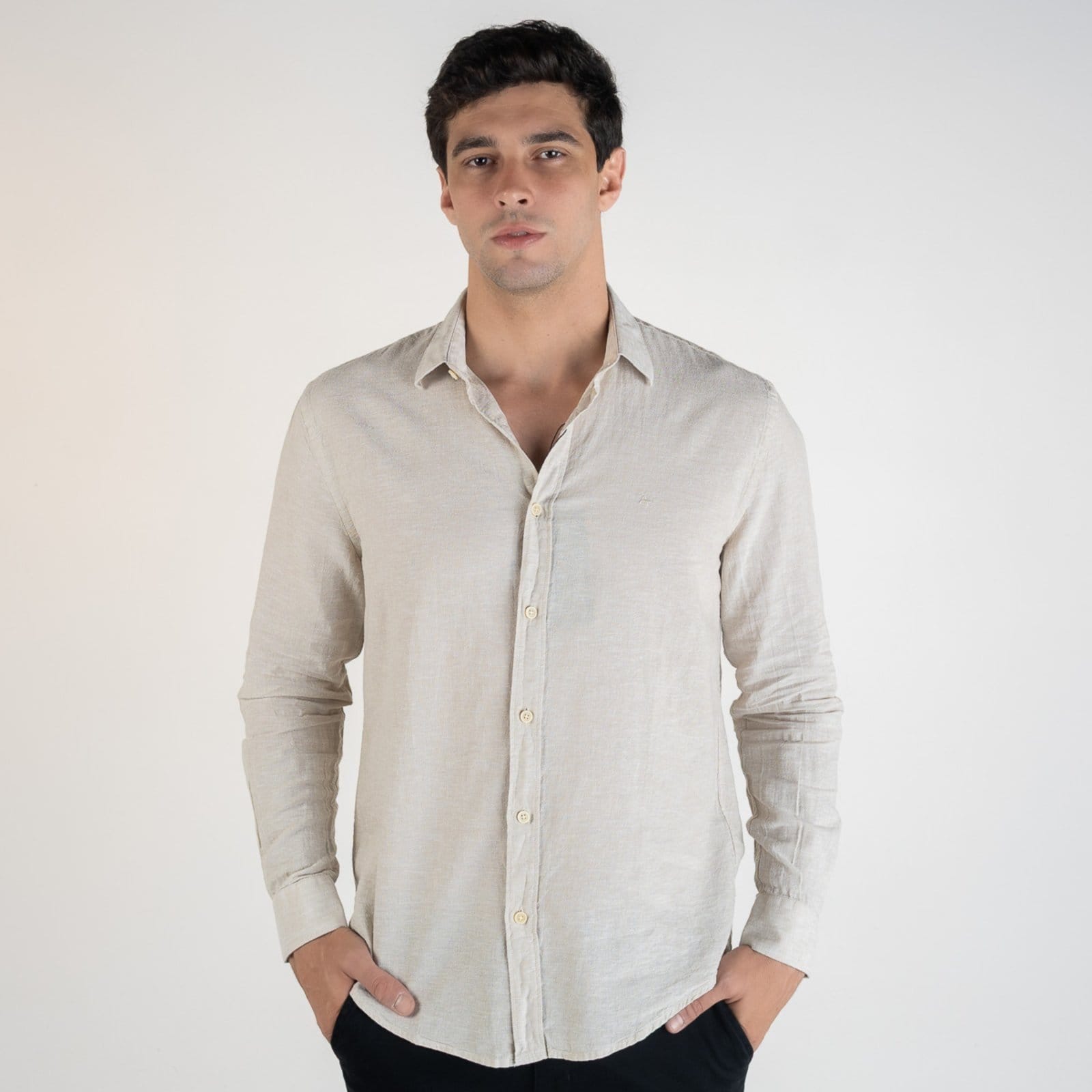 Camisa Aramis Slim Fit Linho Areia
