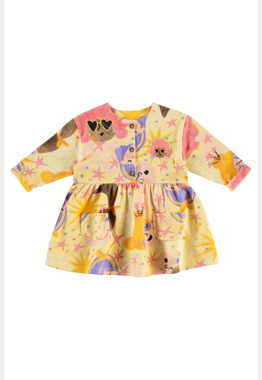 Vista 2 Infantil - Conjunto para Menina com Vestido e Calça Estrela Três e Já Três e Já amarelo