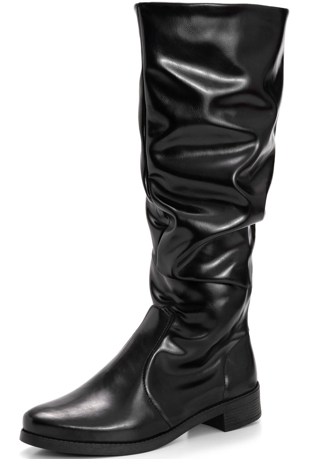 Bota Feminina Lumiss Montaria Slouchy Enrugada Salto Baixo Bico Redondo