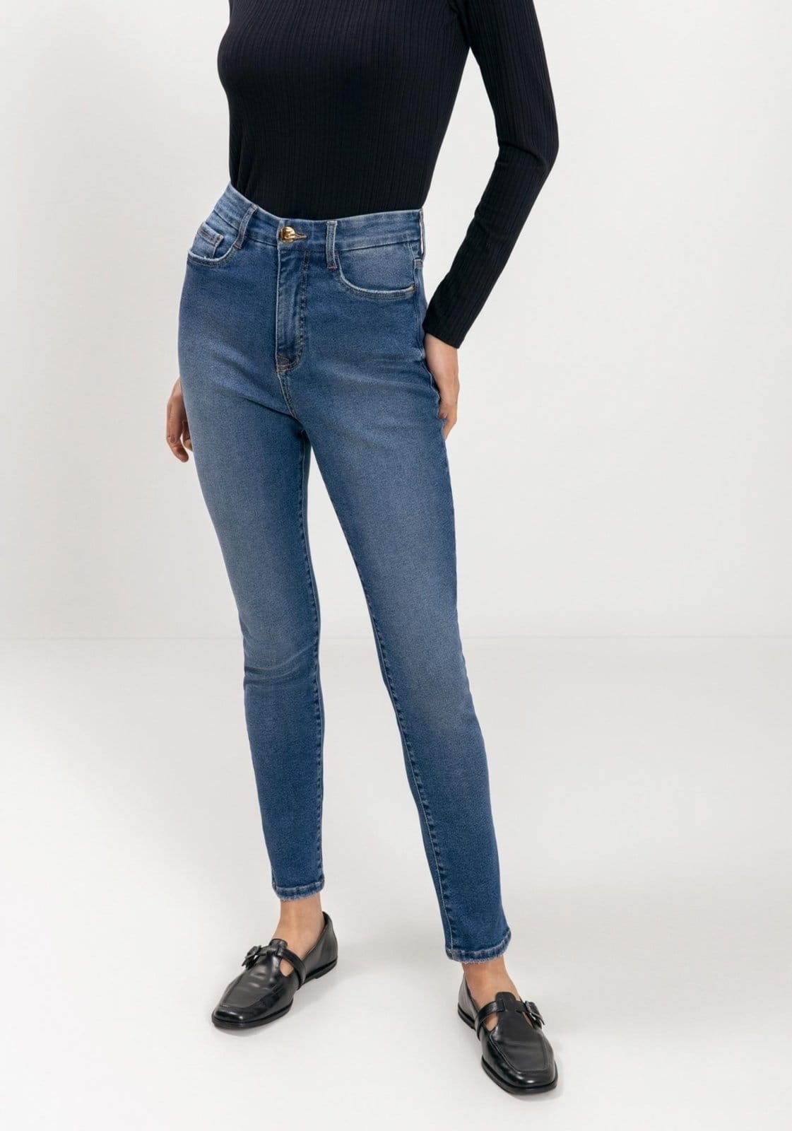 Vista 2 Calça Jeans Skinny Contour Com Bolsos E Elastano Lez a Lez azul