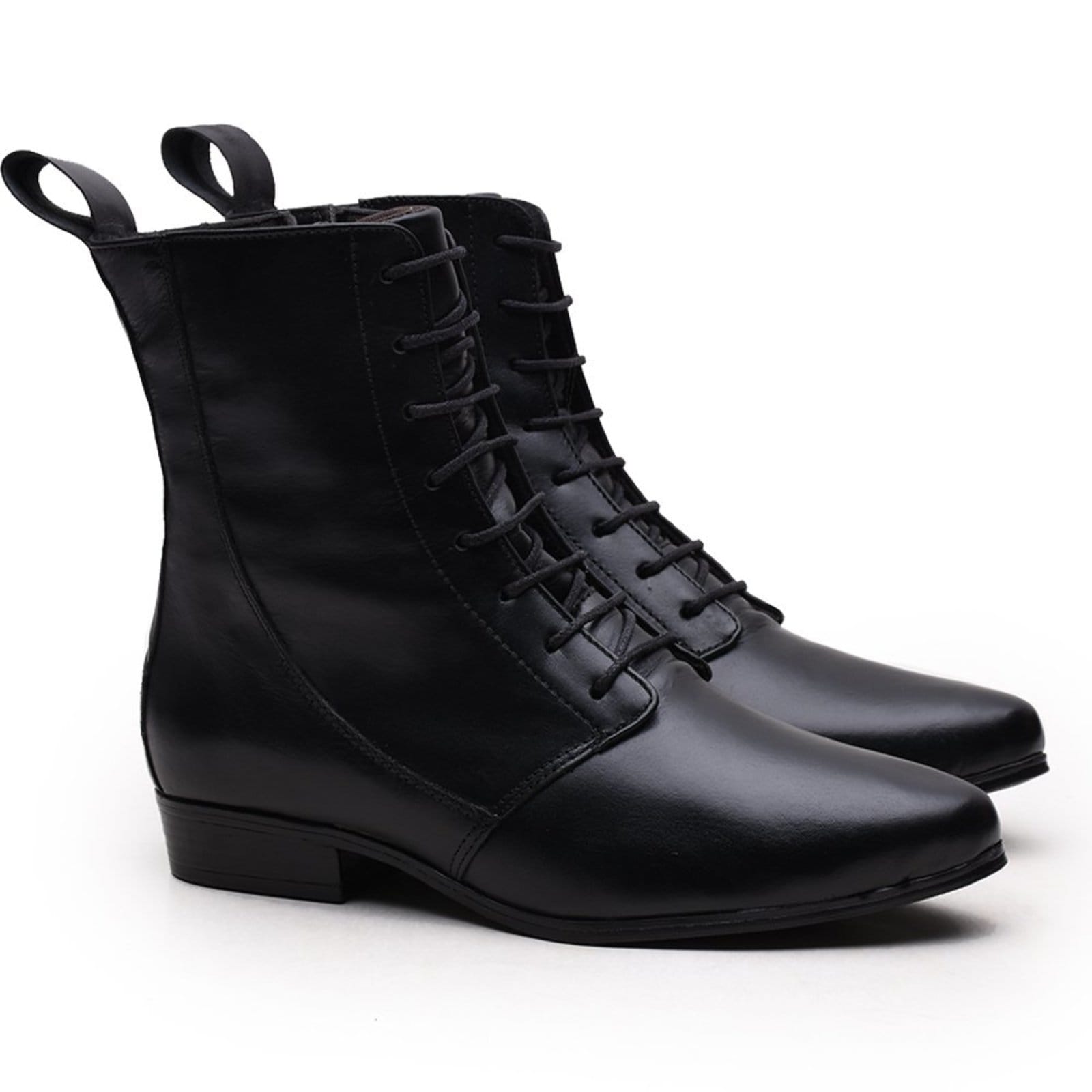 Bota Feminina Em Couro Cano médio Rangali Com Amarração Preta - 2