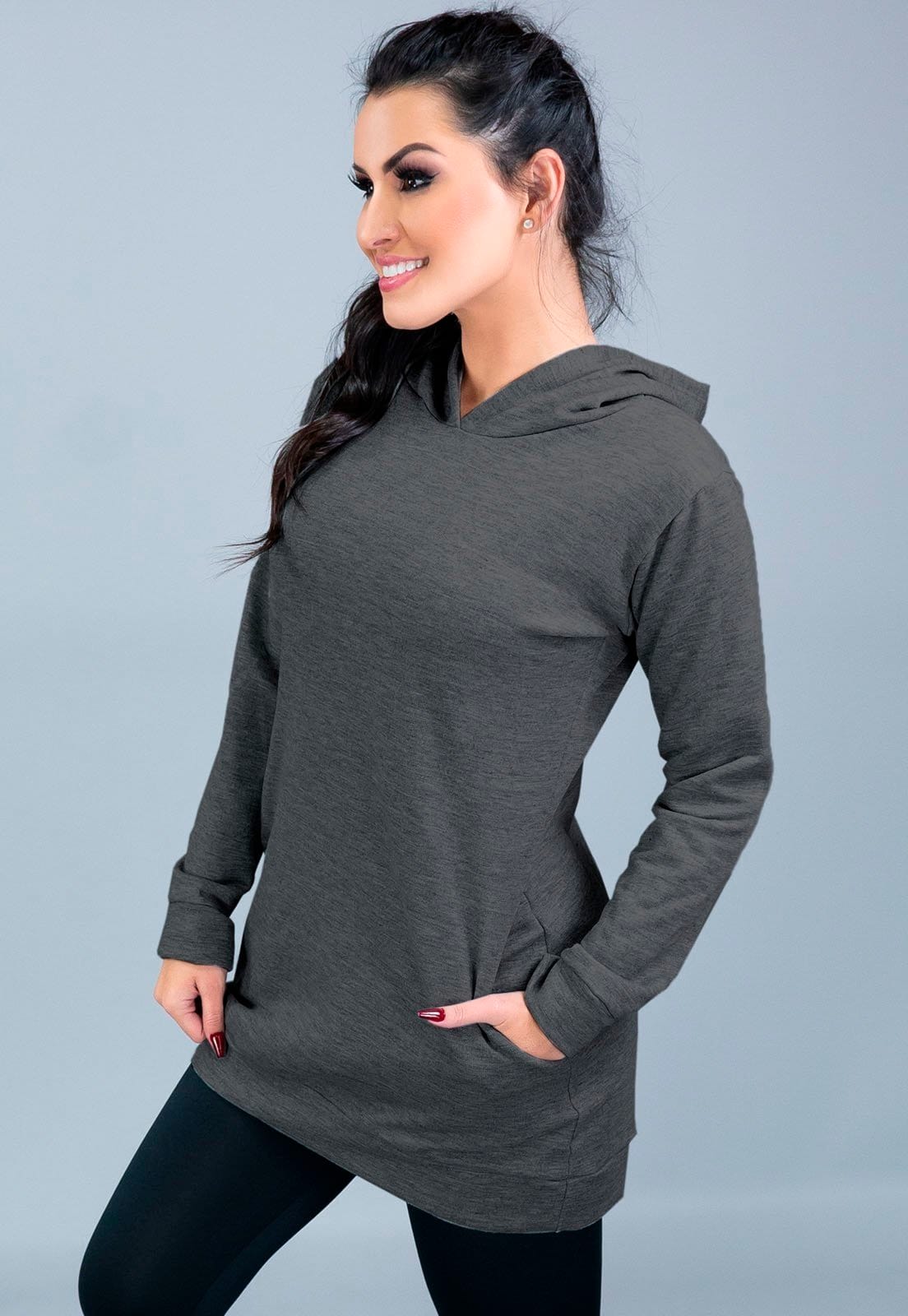 Vista 2 Casaco MVB Modas Moletom Flanelado Capuz Mvb Modas branco/cinza