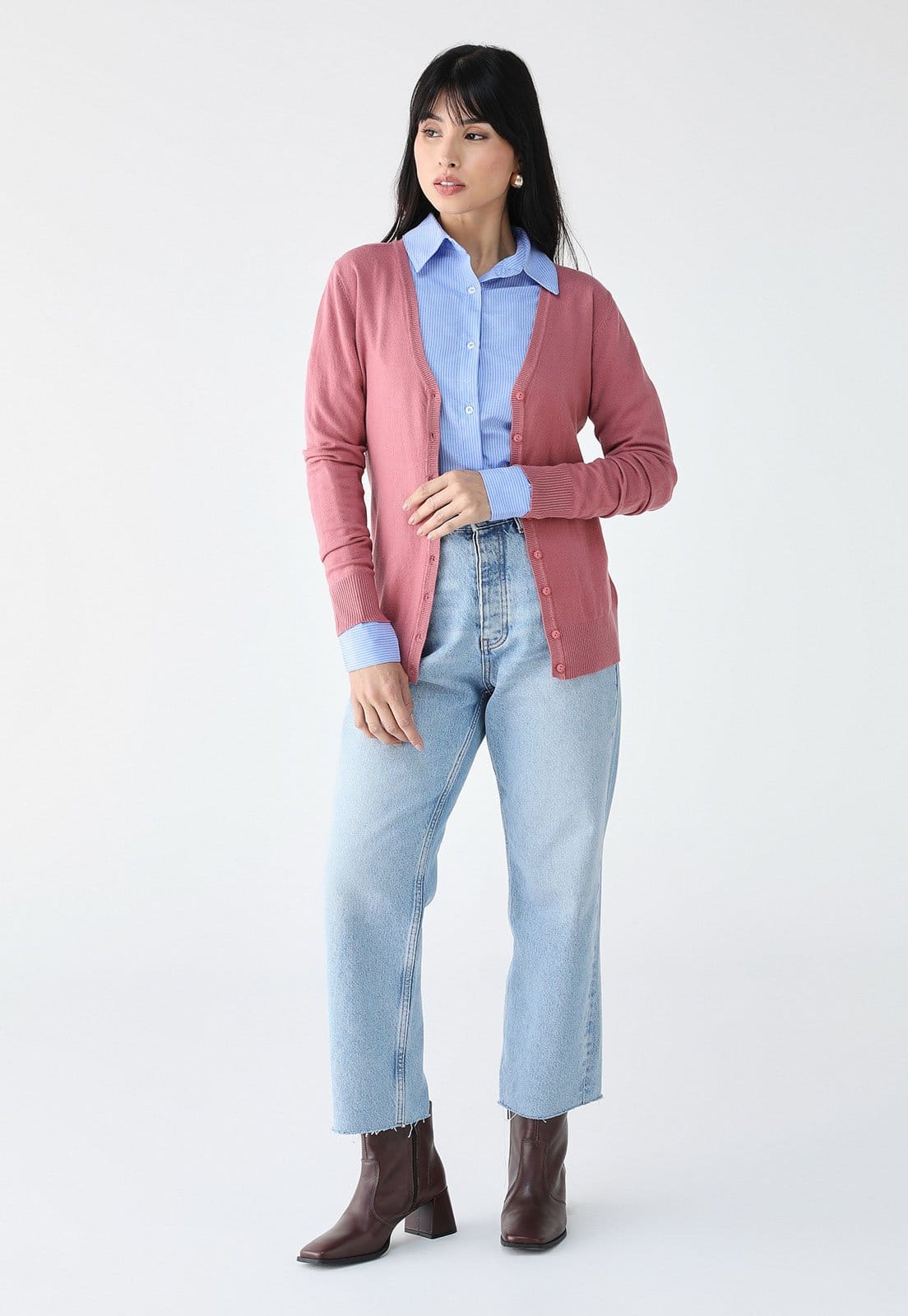 Vista 2 Cardigan Facinelli Liso Facinelli rosa