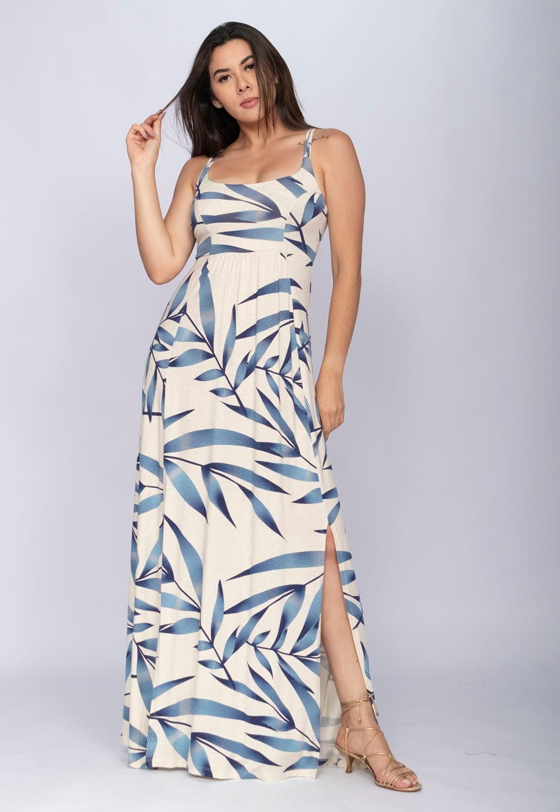 Vestido CabanaFree Longo Jambo Malha Aberturas Bambu