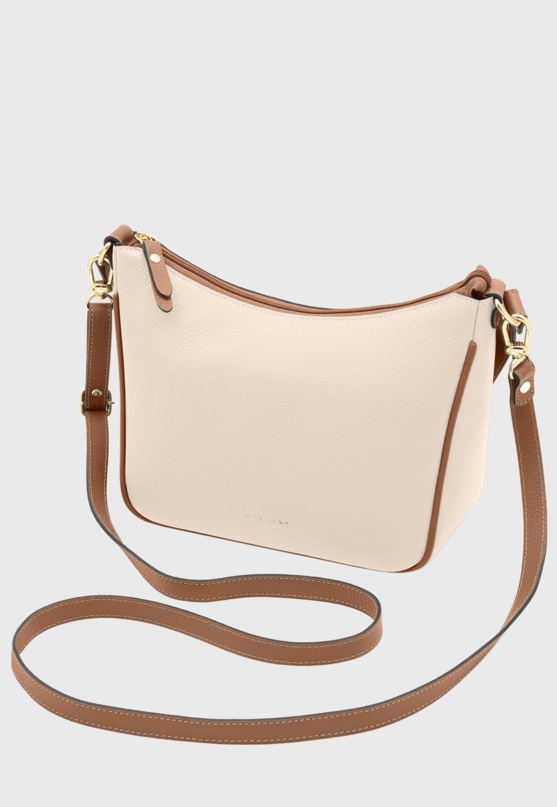 Vista 2 Bolsa Transversal de Couro Mariart Macaúba Off White/Camel Mariart caramelo/off-white white