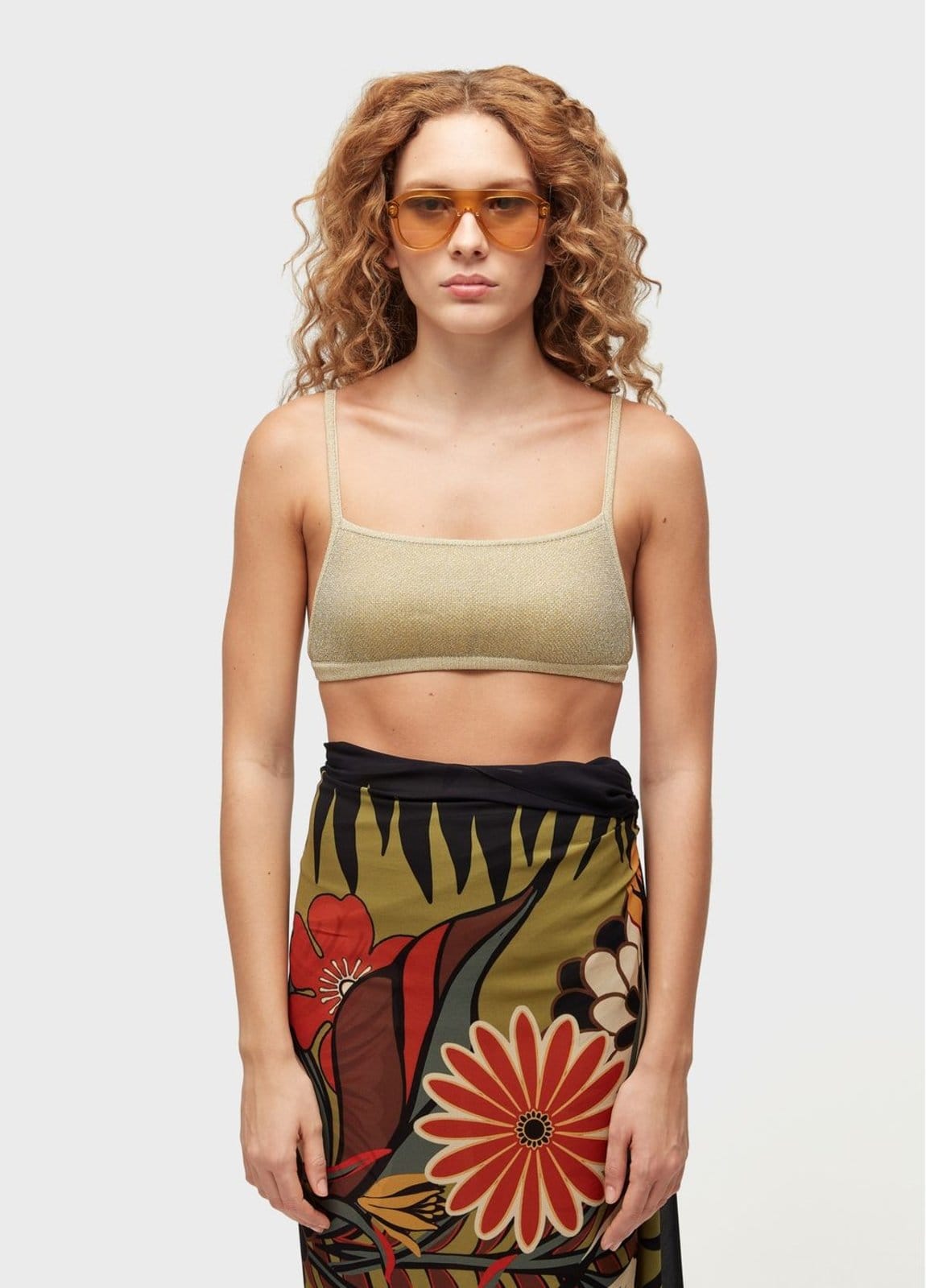 Top praia tricot decote reto lurex