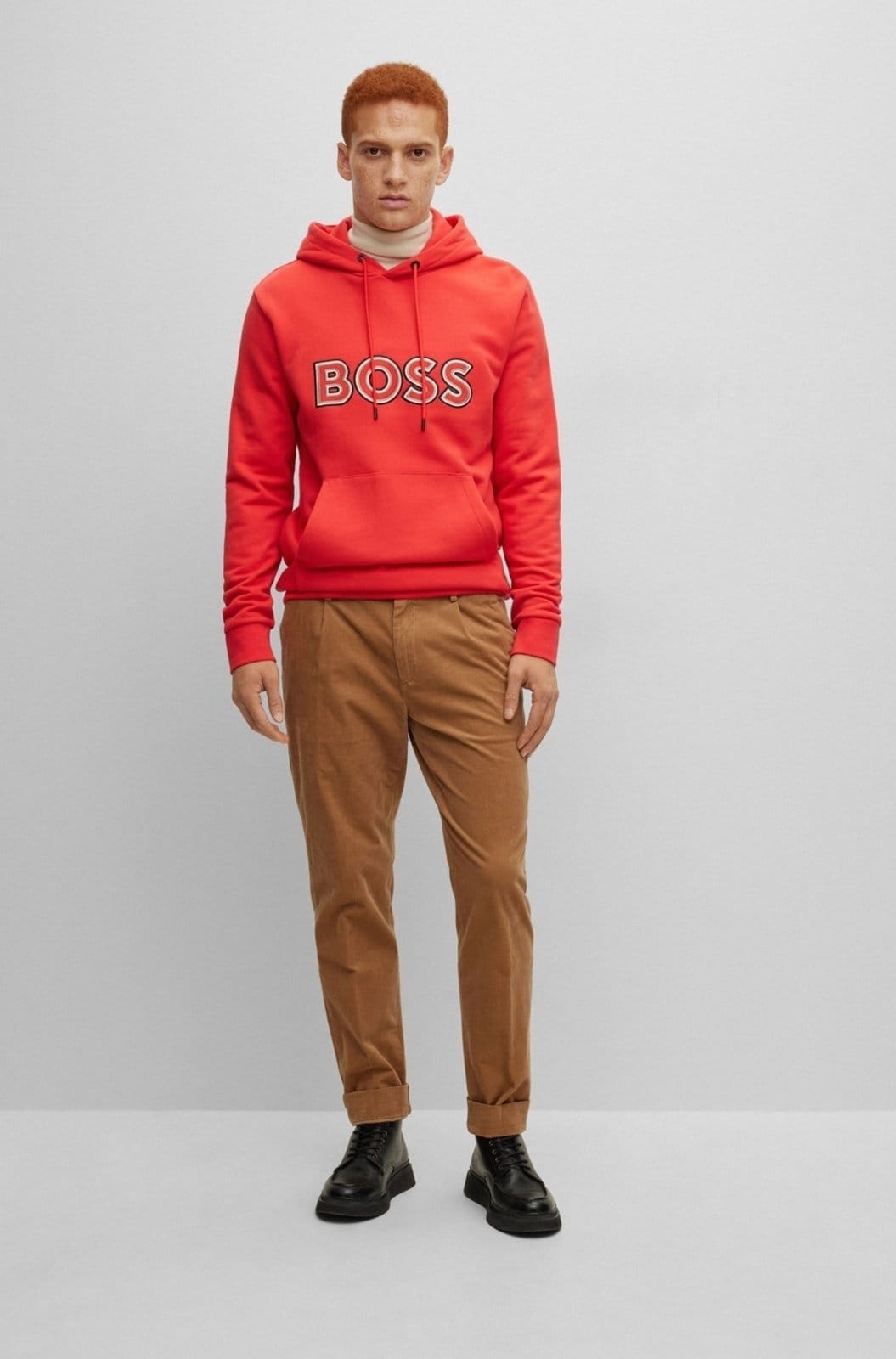 Vista 2 Blusa De Moletom Com Capuz Em Algodão Com Logotipo Boss vermelho