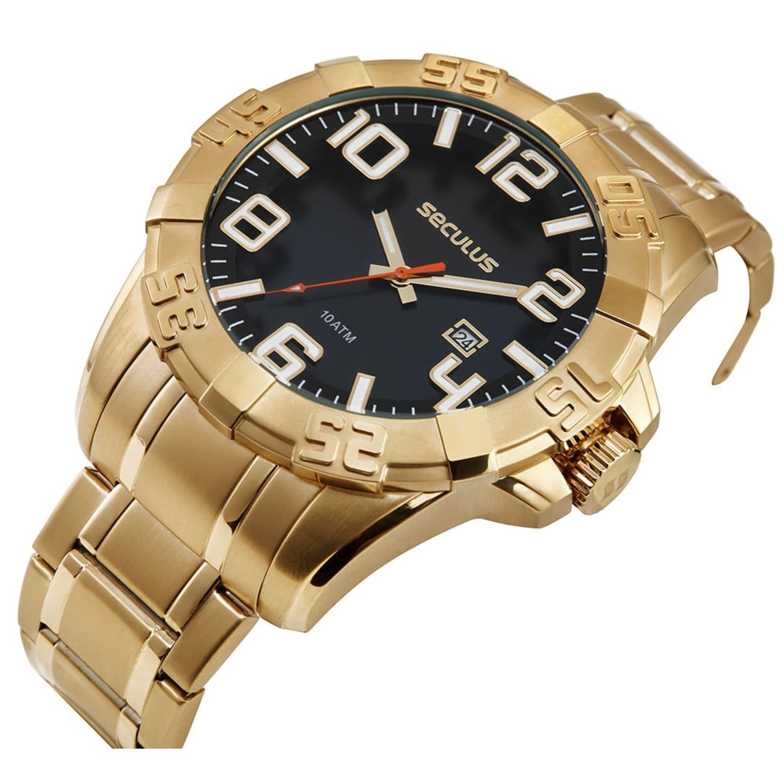 Vista 2 Relógio Masculino Robusto Aço Aro 3D Seculus prata