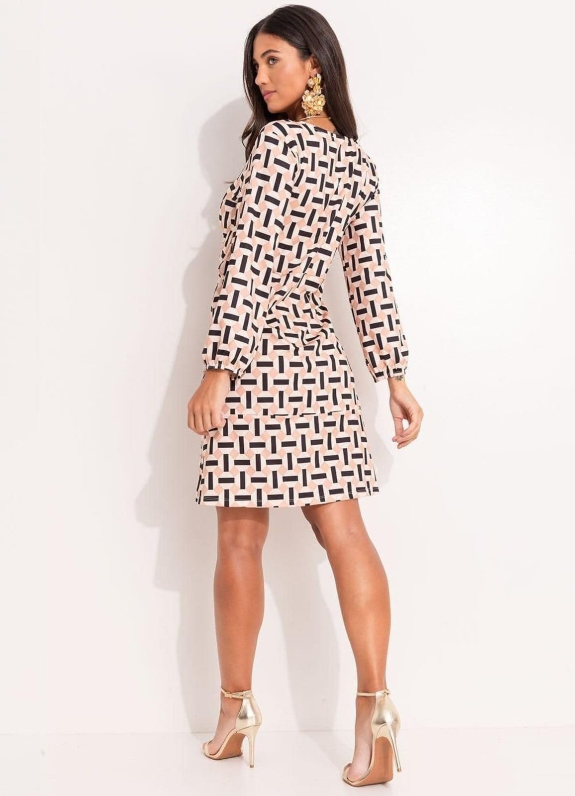 Vista 2 Vestido Malha Fria Gravataria Colorido Quintess bege