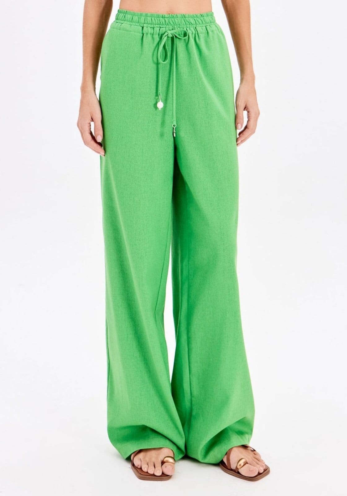 Vista 2 Calça Full Length Cós De Elástico Com Linho My Favorite Things verde