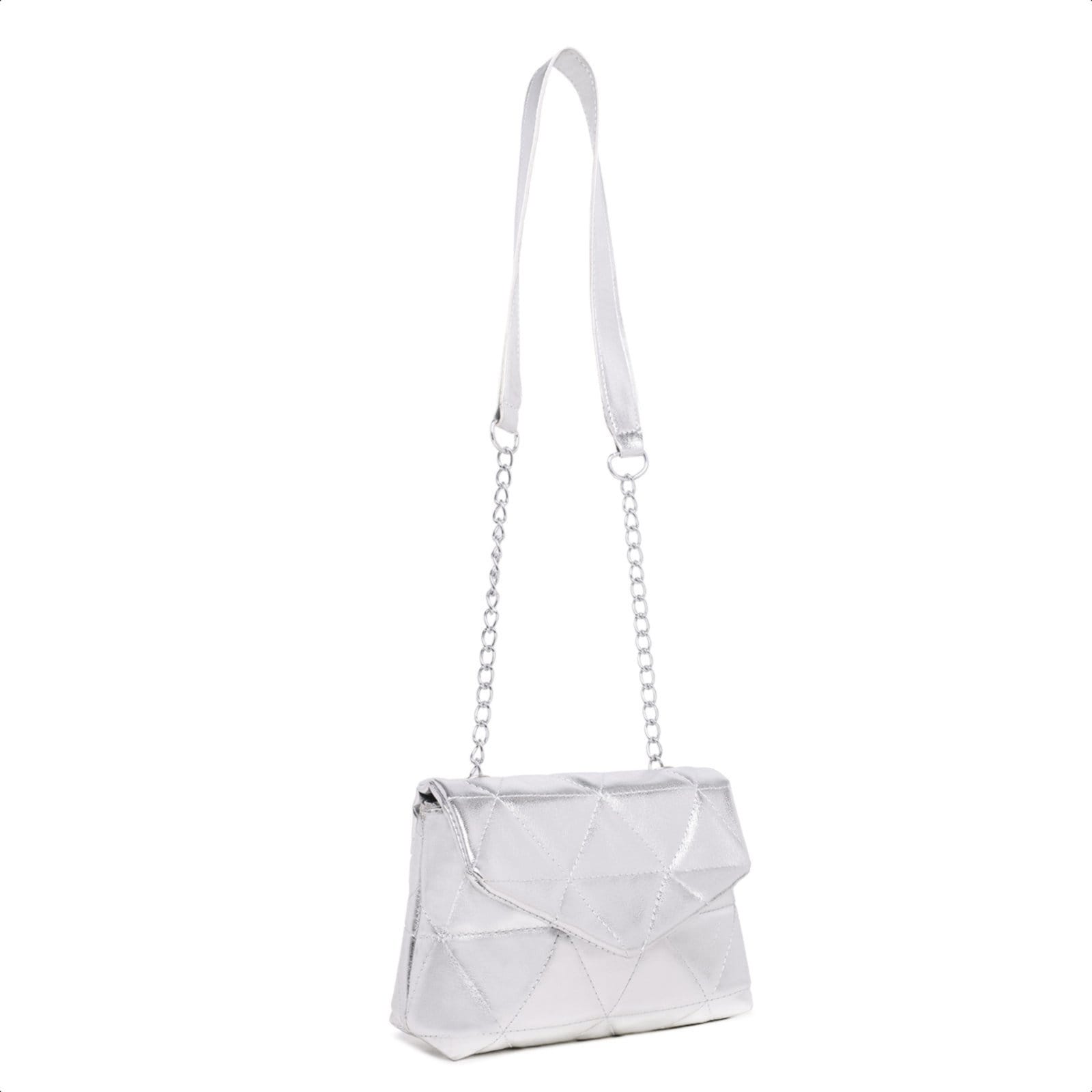 Vista 2 Bolsa Feminina Pequena Clutch Metalizada Alça Corrente Brilho CARMELO SHOES prata