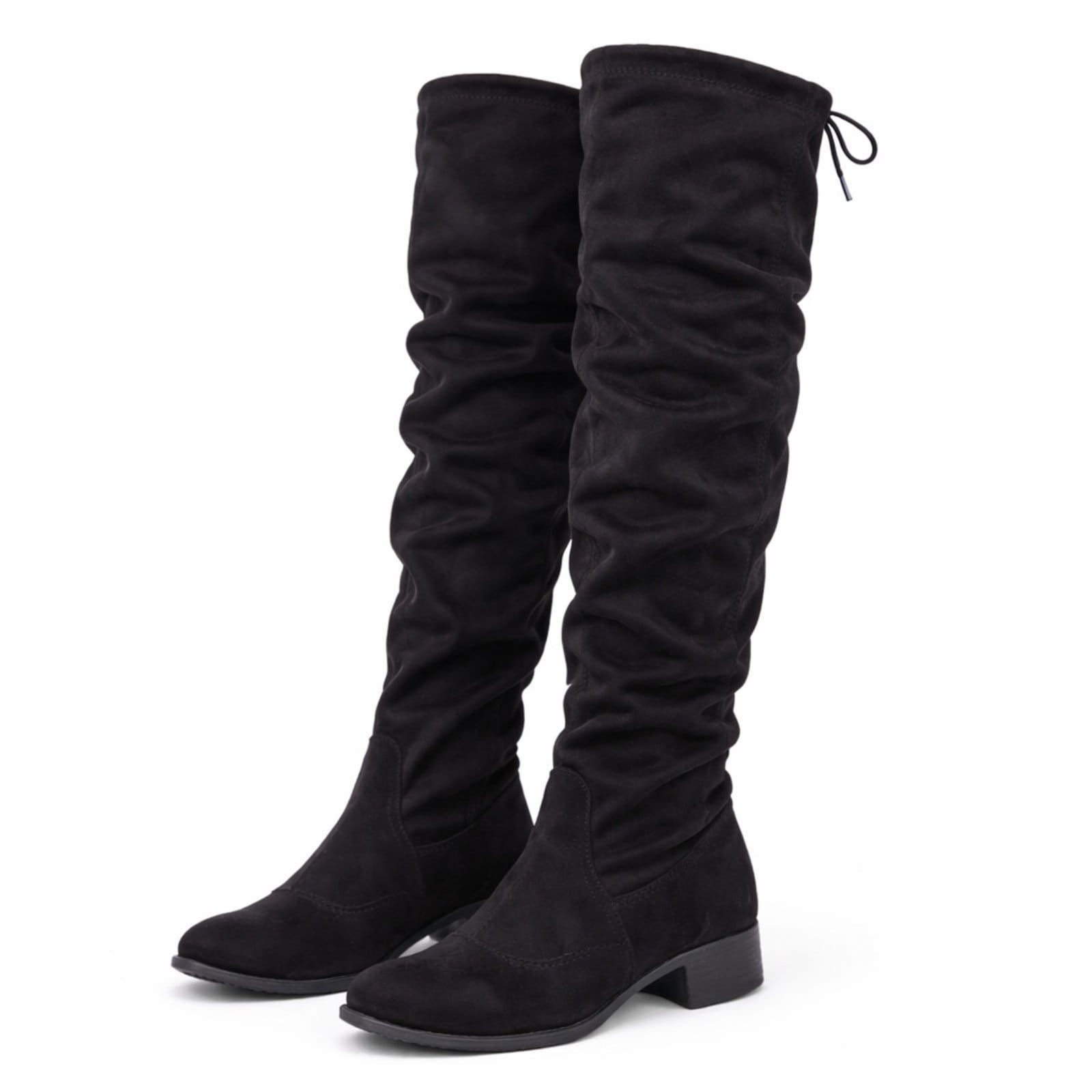 Bota Over Knee Feminina Cano Alto Longo Camurça Strech BIco Fino Confortável Preta