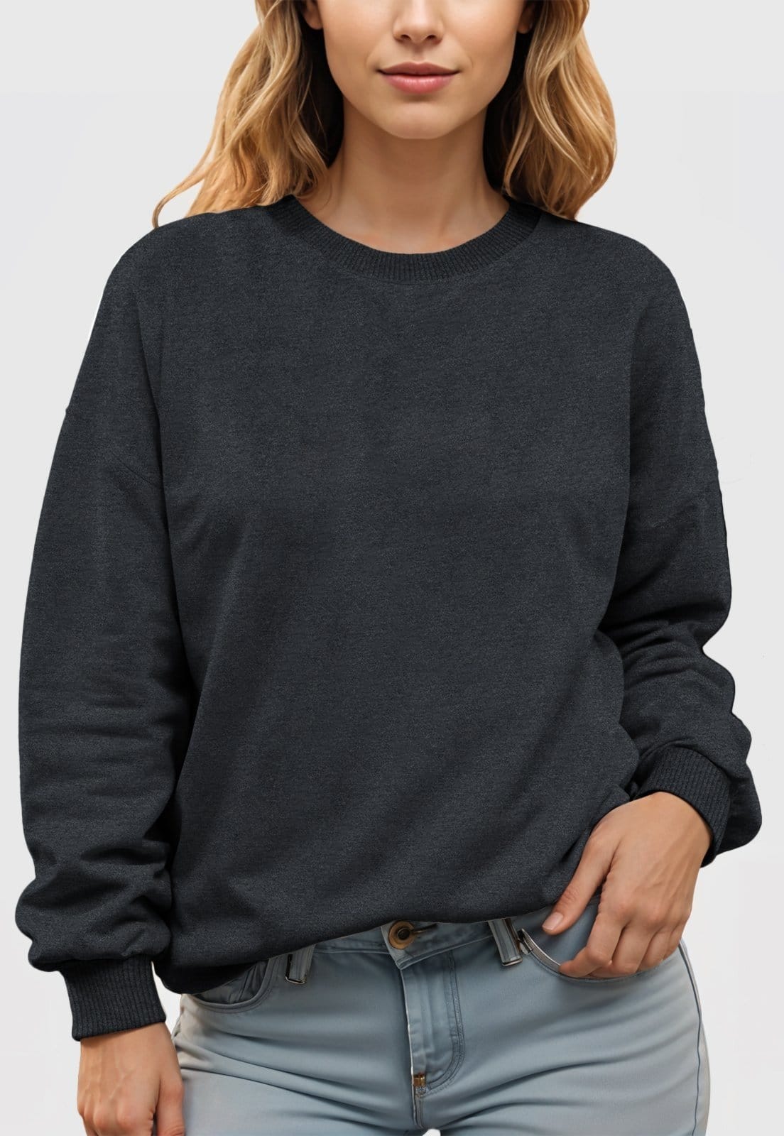 Kit 2 Moletom Gola Redonda Feminino Flanelado Benellys Liso Chumbo com