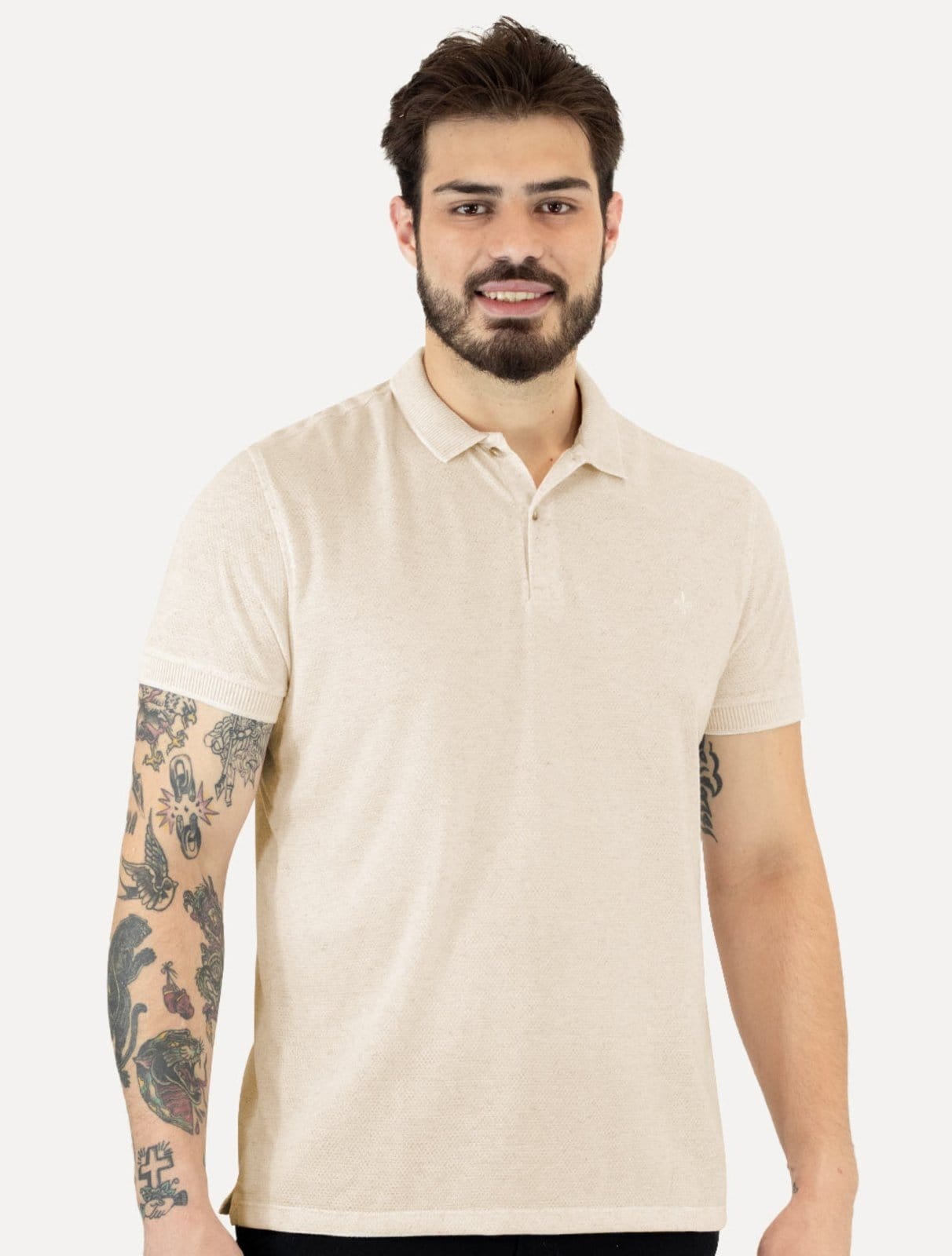 Polo Dudalina Masculina Malha Favo Linho Claro