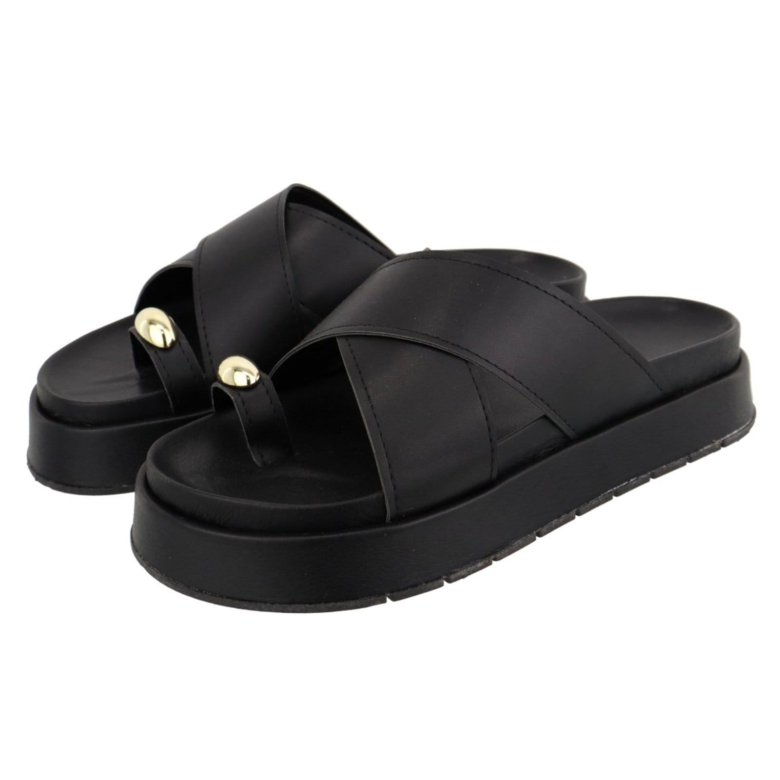 Sandália Papete Feminina em X Plataforma Sola Alta Preta