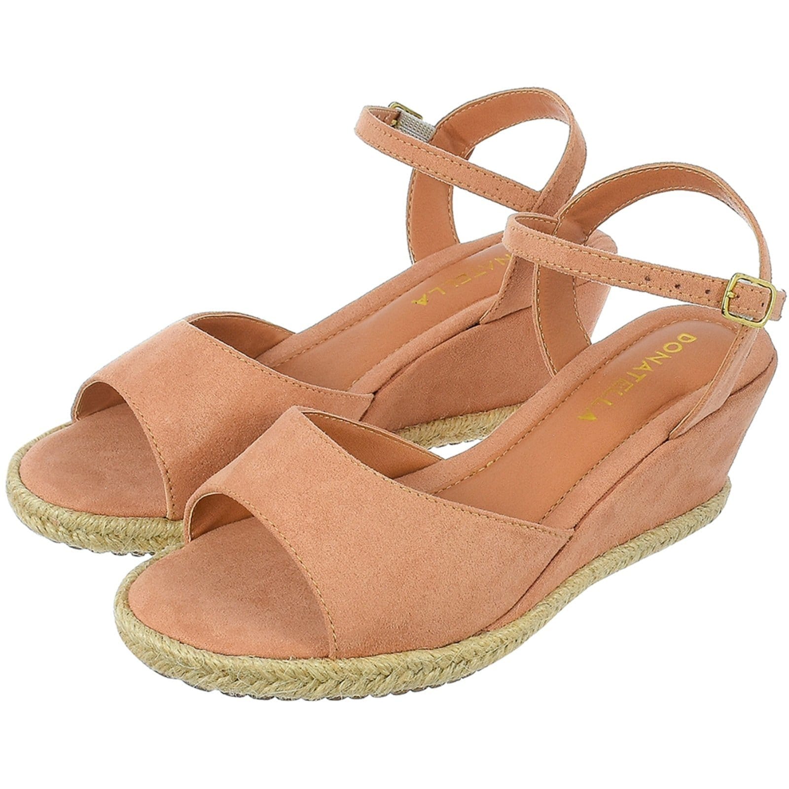 Sandália Anabela Feminina Plataforma CM Calçados Macia Corda Natural Camurça Nude