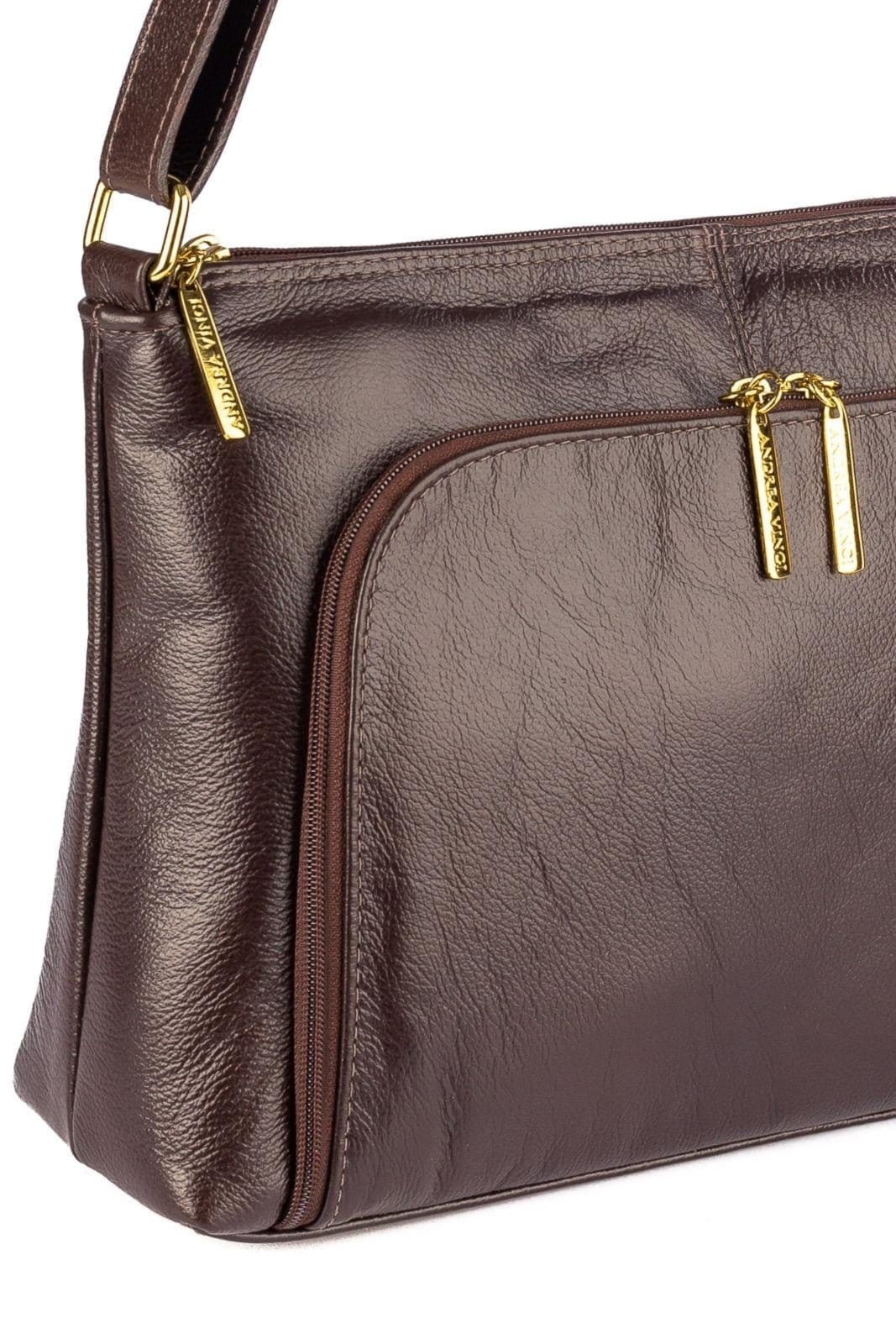 Vista 2 Bolsa de couro liso tiracolo Ninna Andrea Vinci marrom