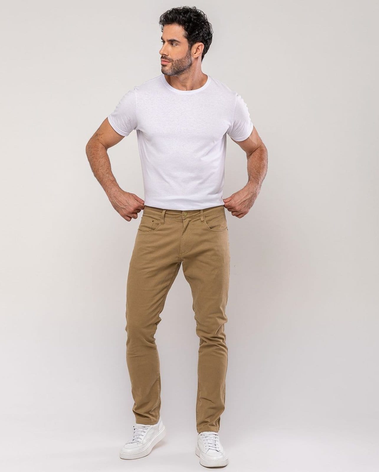 Calça Sarja Masculina Slim Fit Básica 22191 Capuccino