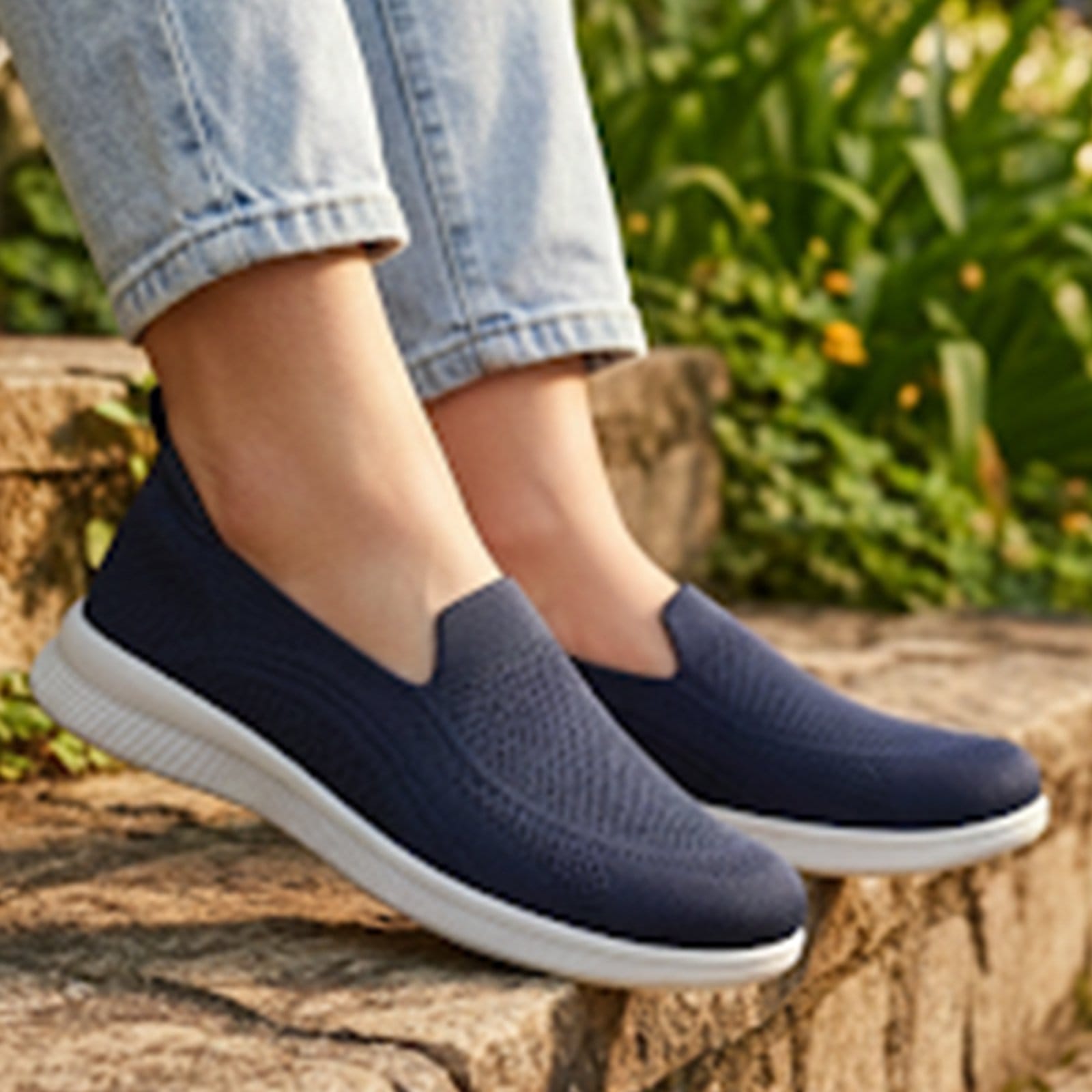 Vista 2 Tênis Feminino Usaflex Slip On Tecido Tricot Joanetes New Blue Usaflex azul/azul marinho blue