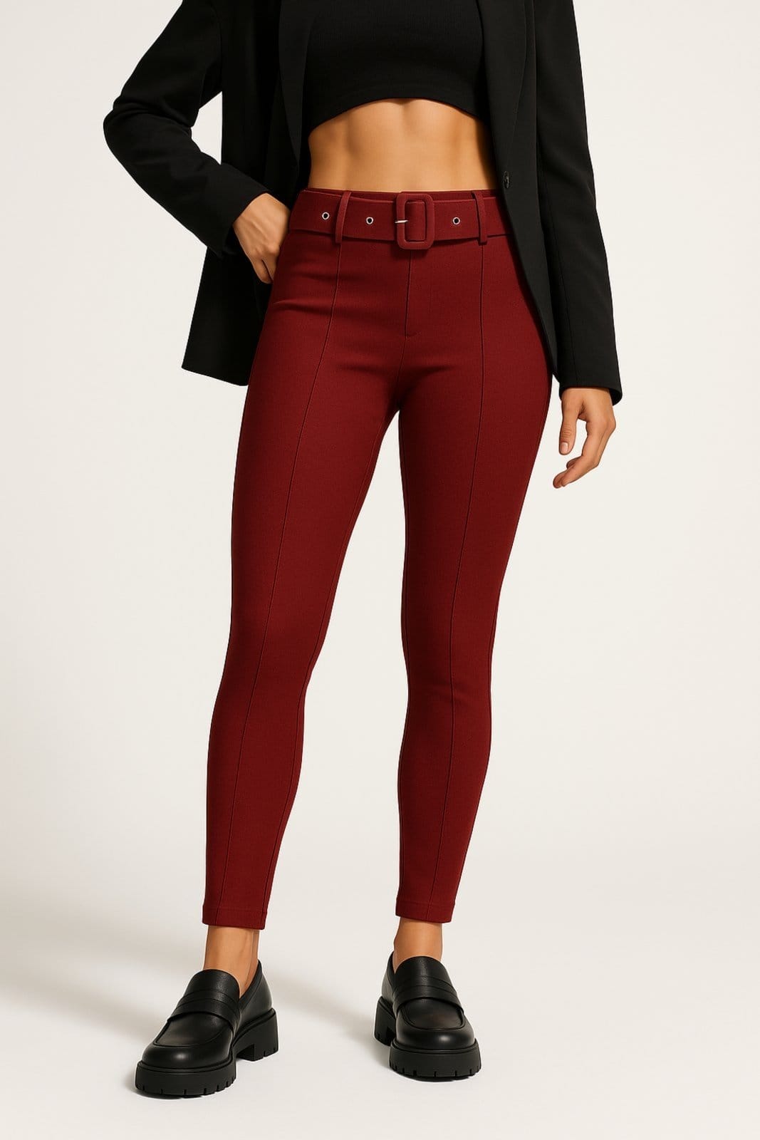 Calça Alfaiataria D Bell Outlet Fashion Com Cinto Marsala