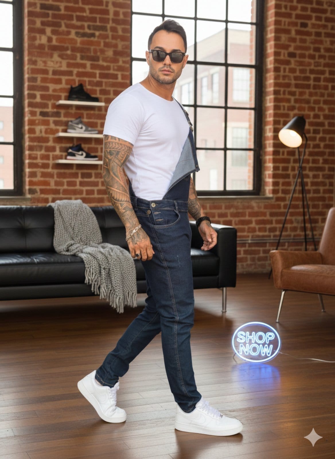 Vista 2 Macacão Masculino ão Alleppo Jeans Medelin Alleppo Jeans azul/azul marinho