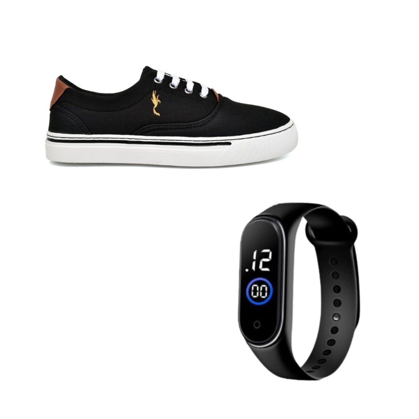 Vista principal Tênis Feminino Casual Sola Baixa Polo Blu Preto com Relógio Digital do ao 40 Polo Blu preto blu