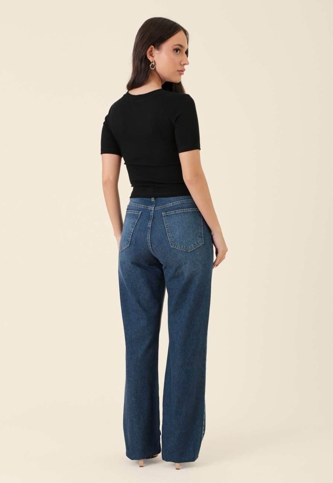 Vista 2 Calça Jeans Pop Me Reta Escuro Pop Me azul