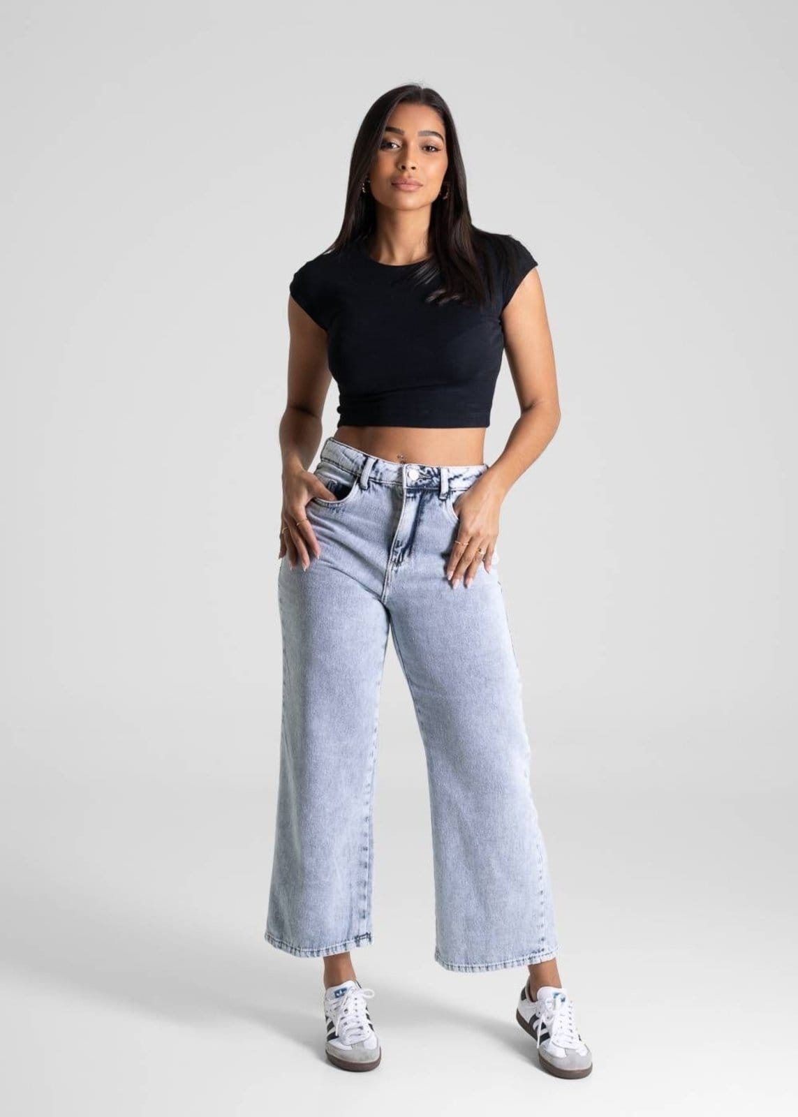 Vista 2 Calça Jeans Sawray Wide Leg Cropped - 280880 Sawary azul