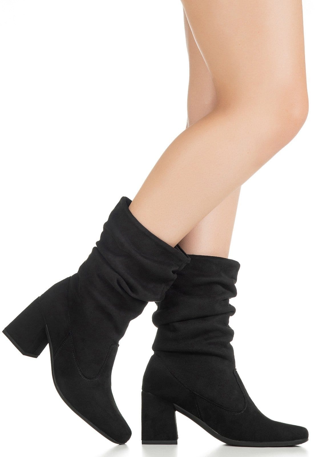 Bota Feminina Salot Alto Grosso GigiL Enrrugado Bico Quadrado