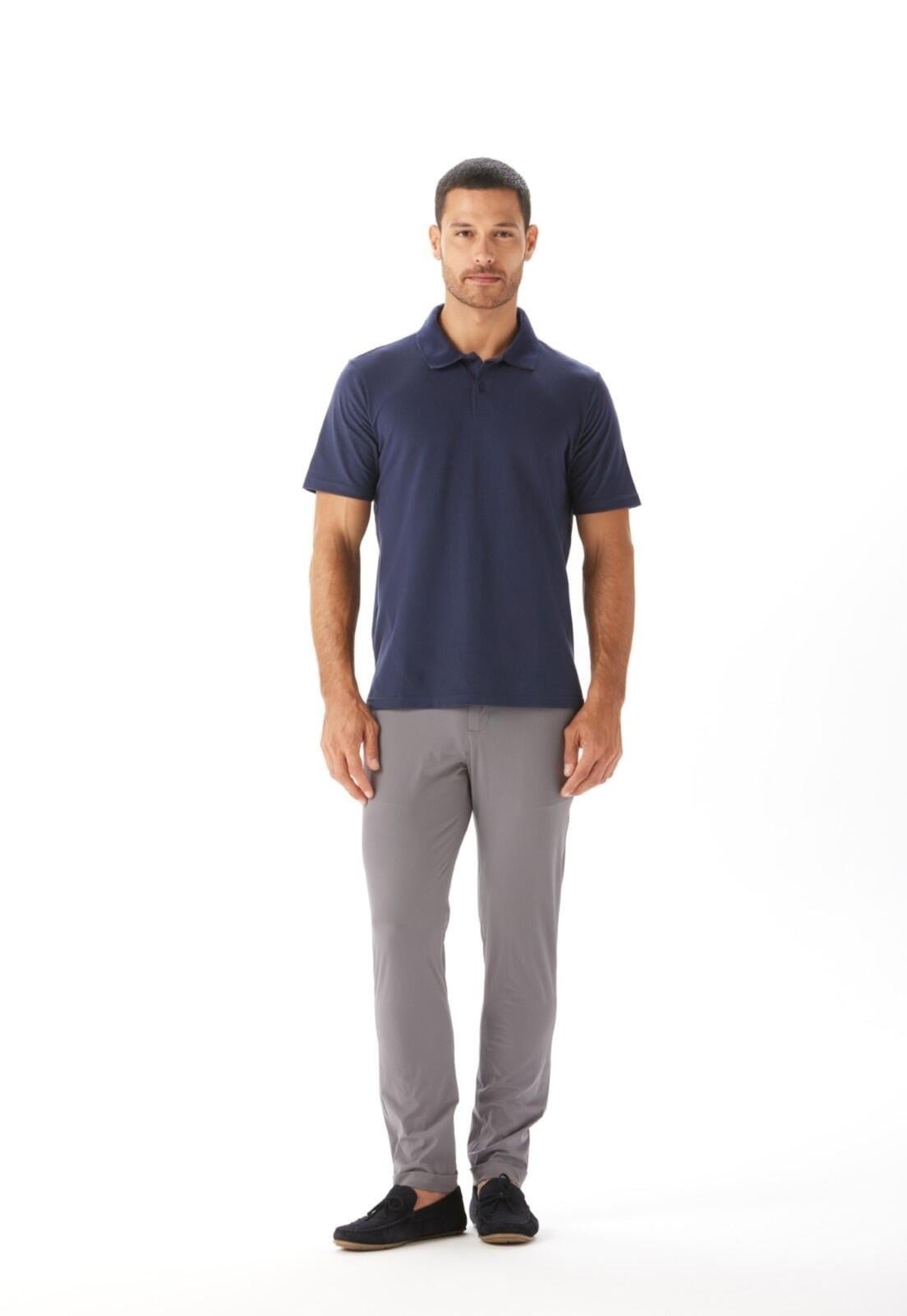 Vista 2 Polo Slim Piquet Traymon Marinho Noite Traymon azul marinho