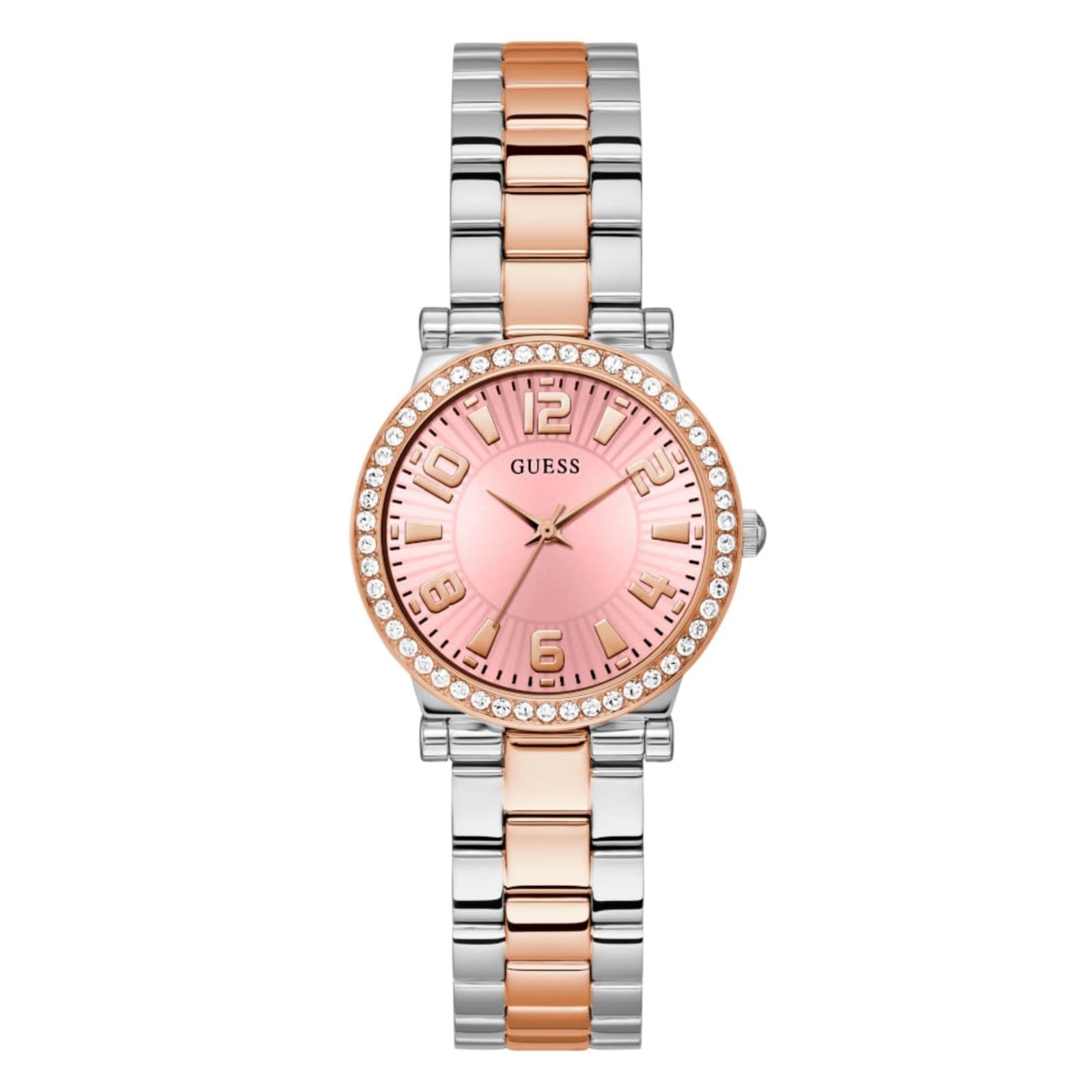 Relógio Guess Feminino Moldura Cristais Prata e Rosé