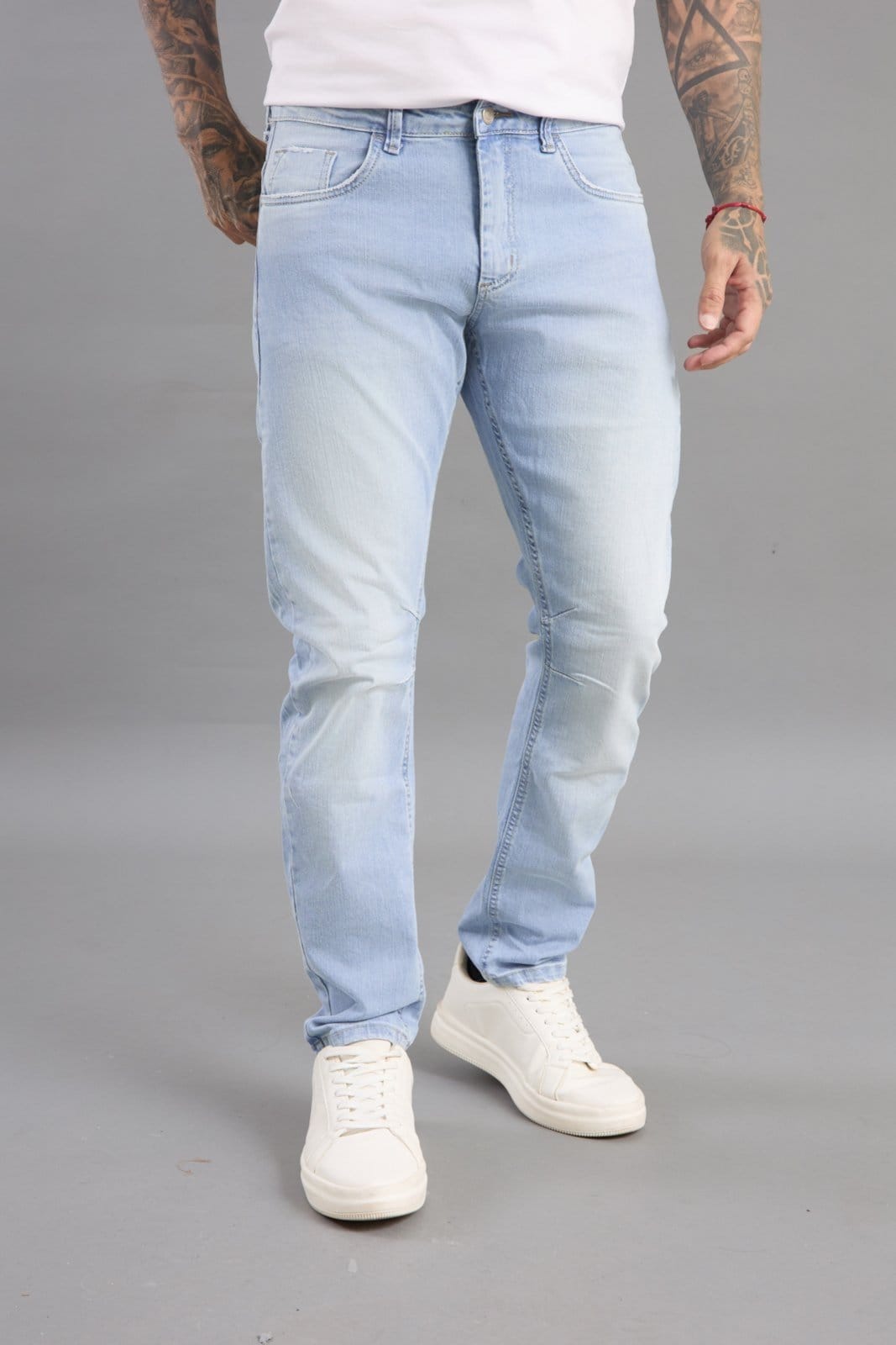 Calça Jeans Slim Arqueada Masculina Lavagem Clara